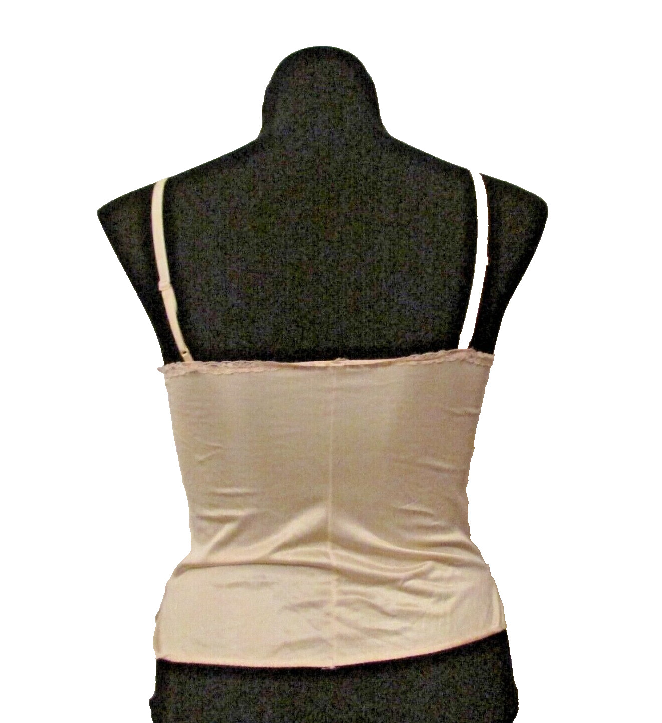 L’eggs 8510 Beige Semi-Sheer Silky Nylon Lace Camisole Cami Slip Top 38 USA made