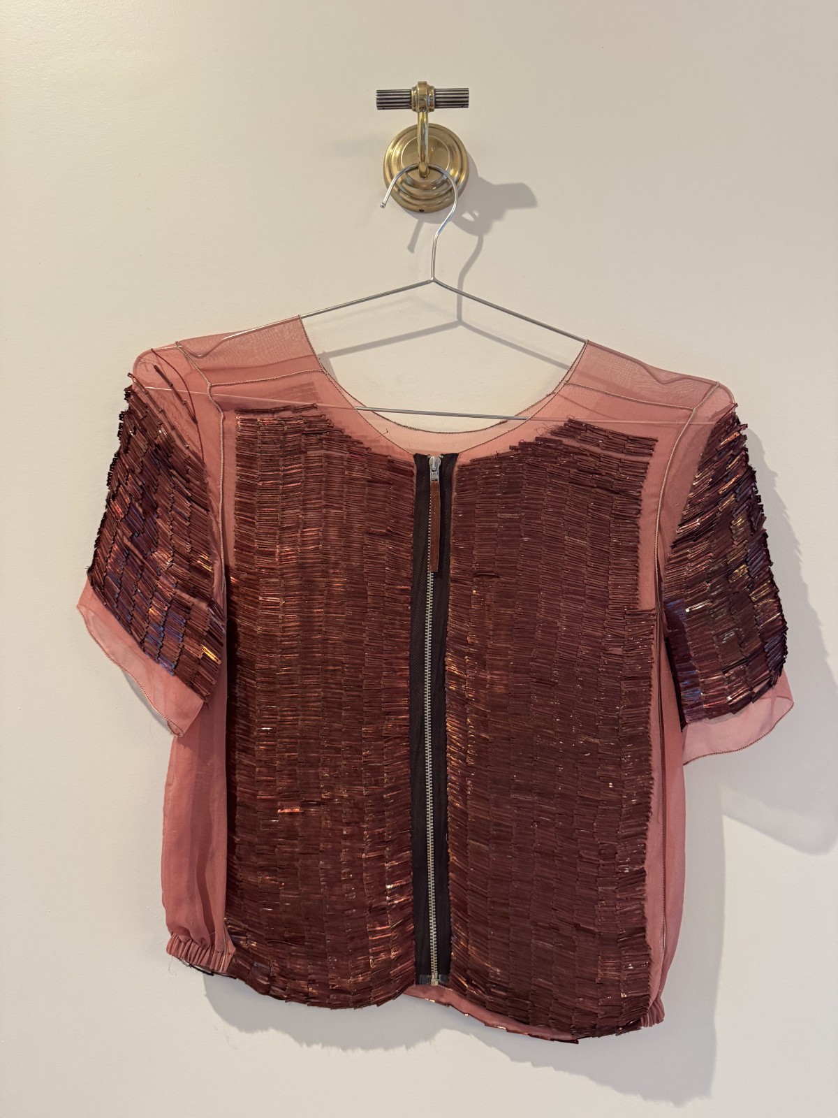 Vintage Red Beaded Zipper Top