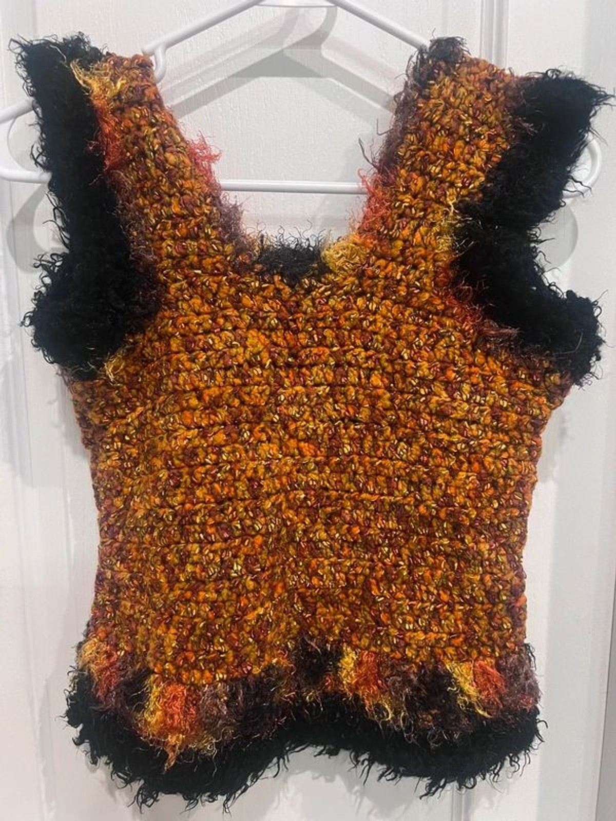 Handmade Textured Knit Tank Top Orange Black Multicolor Approx. Small