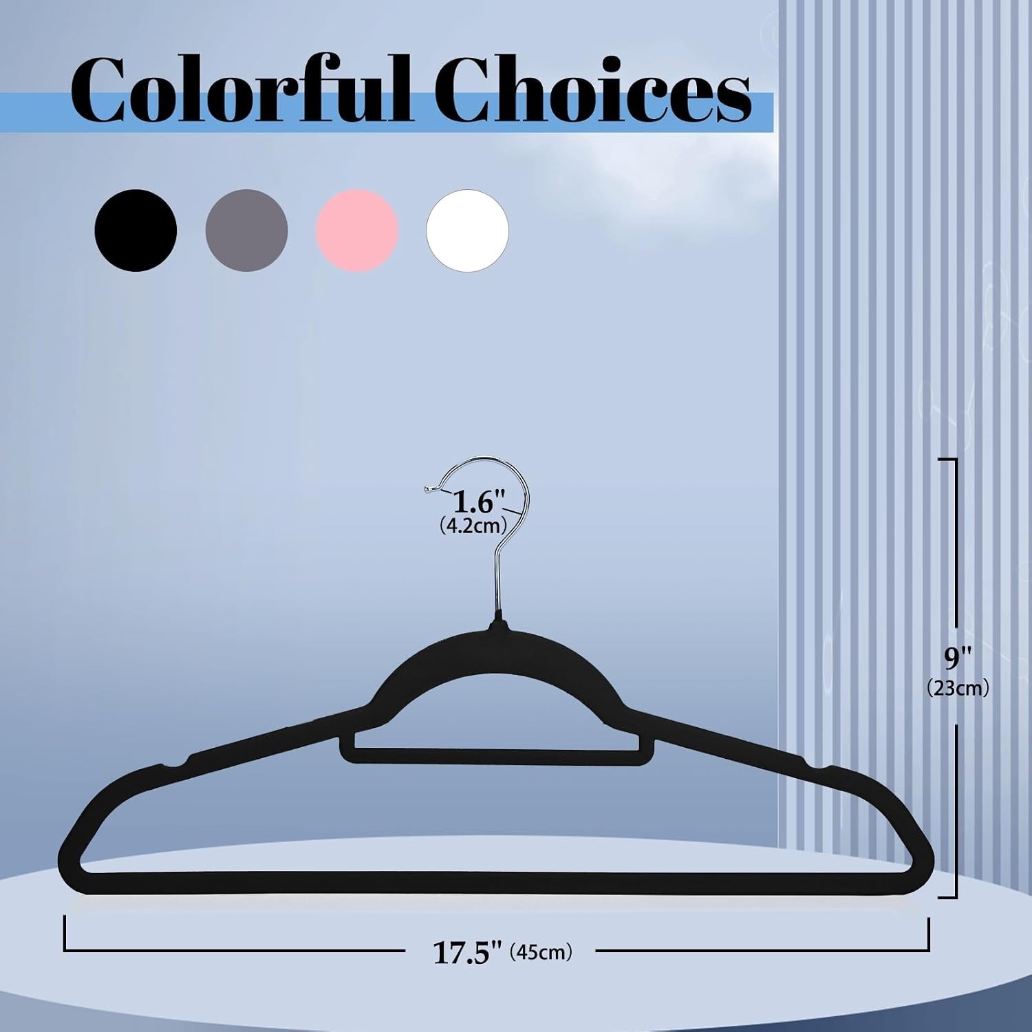 Velvet Hangers Space Saving Clothes Hangers with Tie Bar, Non 20 Pack Black