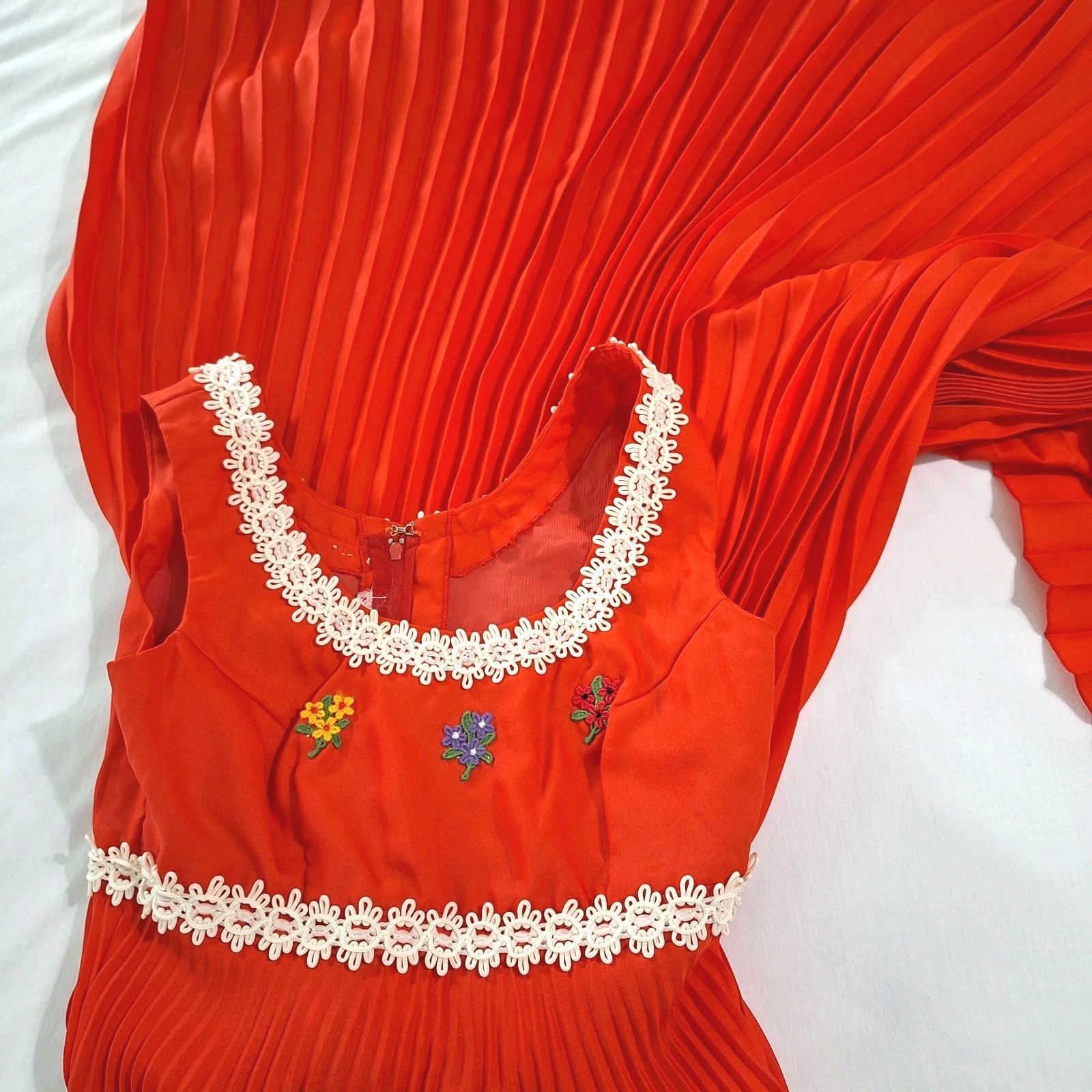 Vintage Anson 60s Cocktail Hostess Dress Sz Small Red Pleated Empire Waist Party