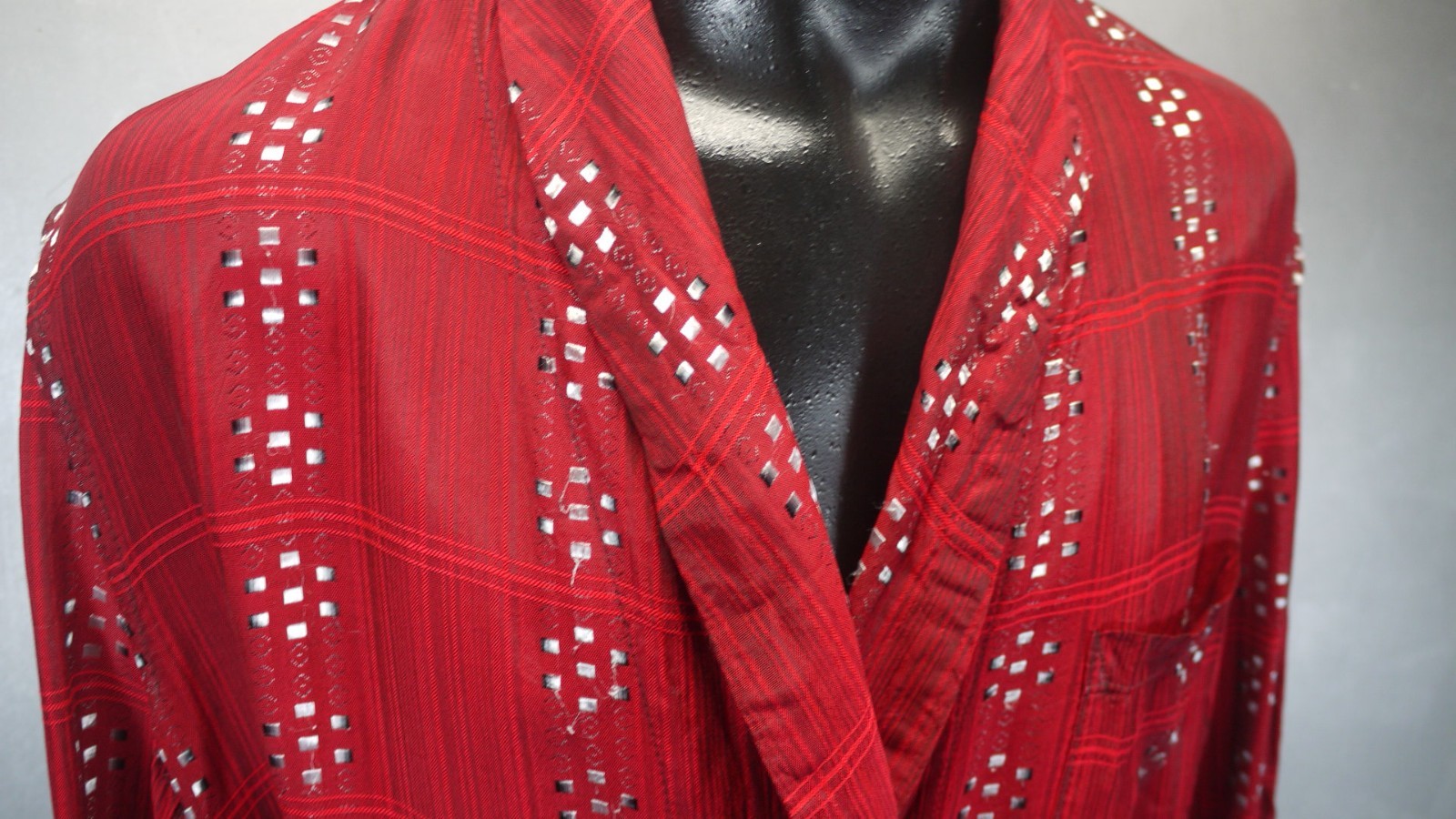 Elegant VTG Men’s St. MORITZ Acetate Rayon Loungewear RED Smoking FANCY Robe L