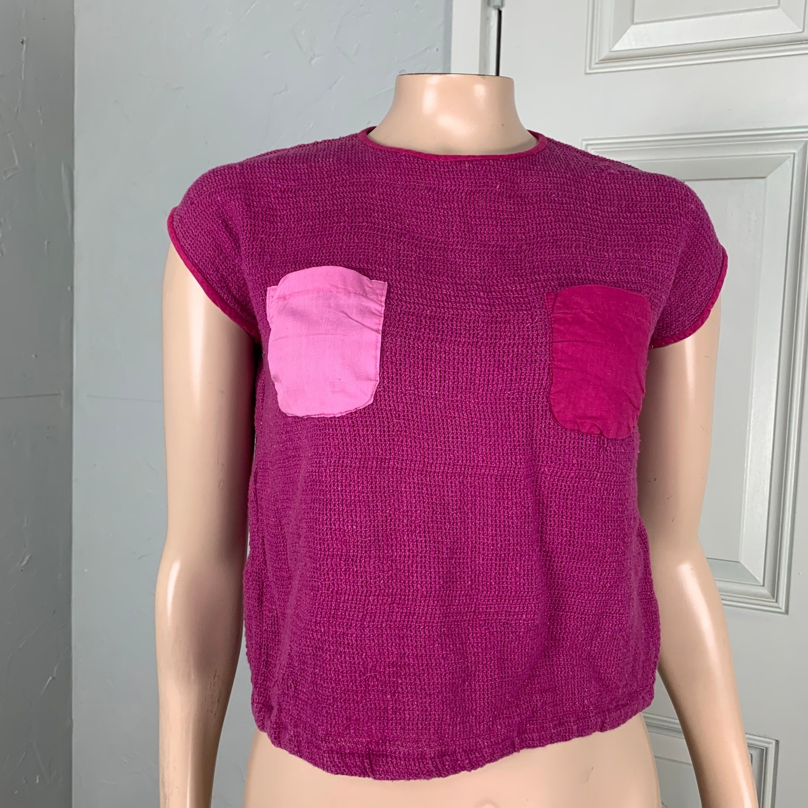Vintage 70s Just Class Women’s Shirt India Top Cotton Woven Pockets Crop G3-13