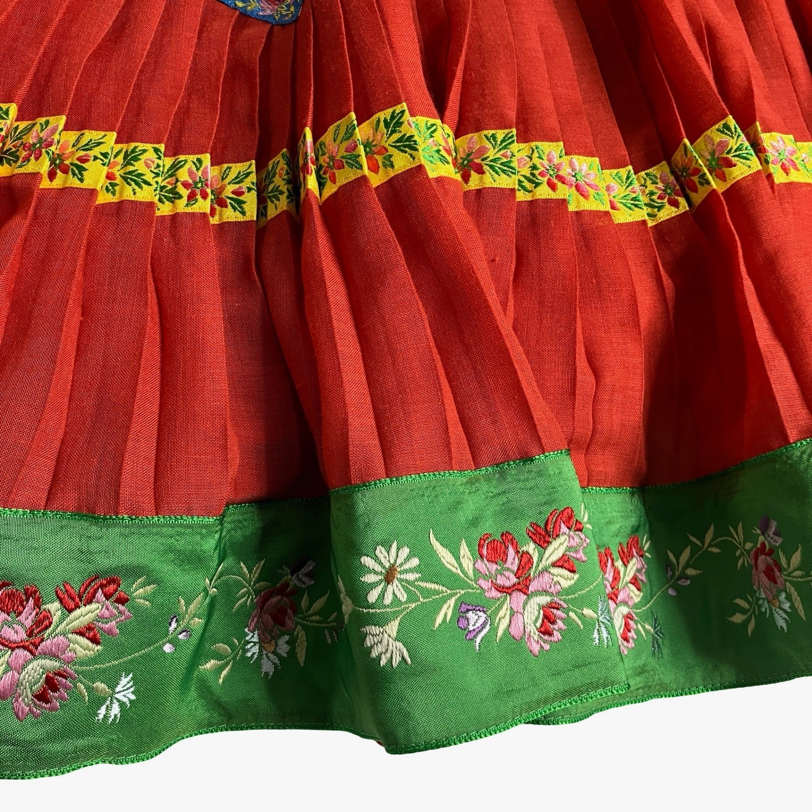 Vintage Kenzo Paris Pleated Skirt Women 40 Red Floral Embroidered Made In France