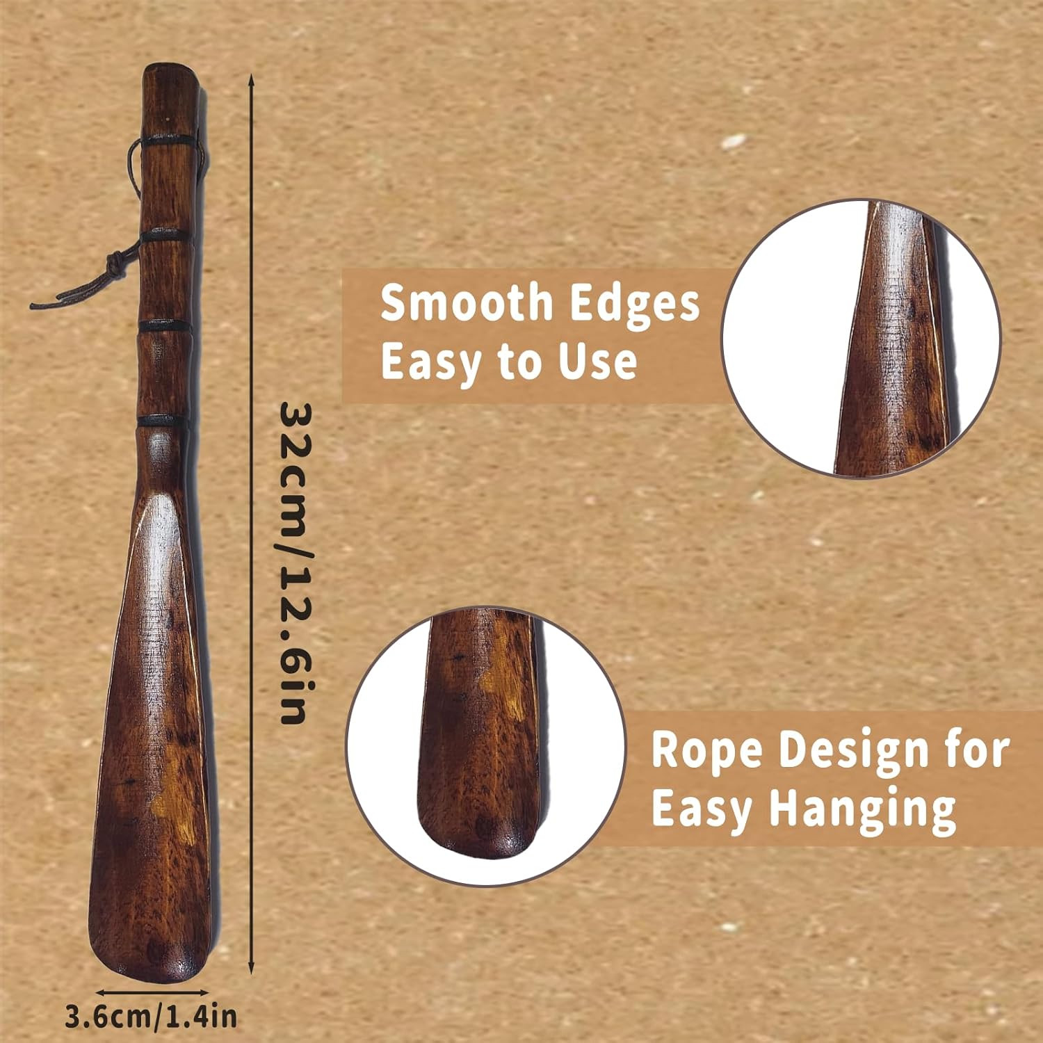Long Handle Shoe Horn 12.5 Wooden Shoe Helper for Seniors Men Women