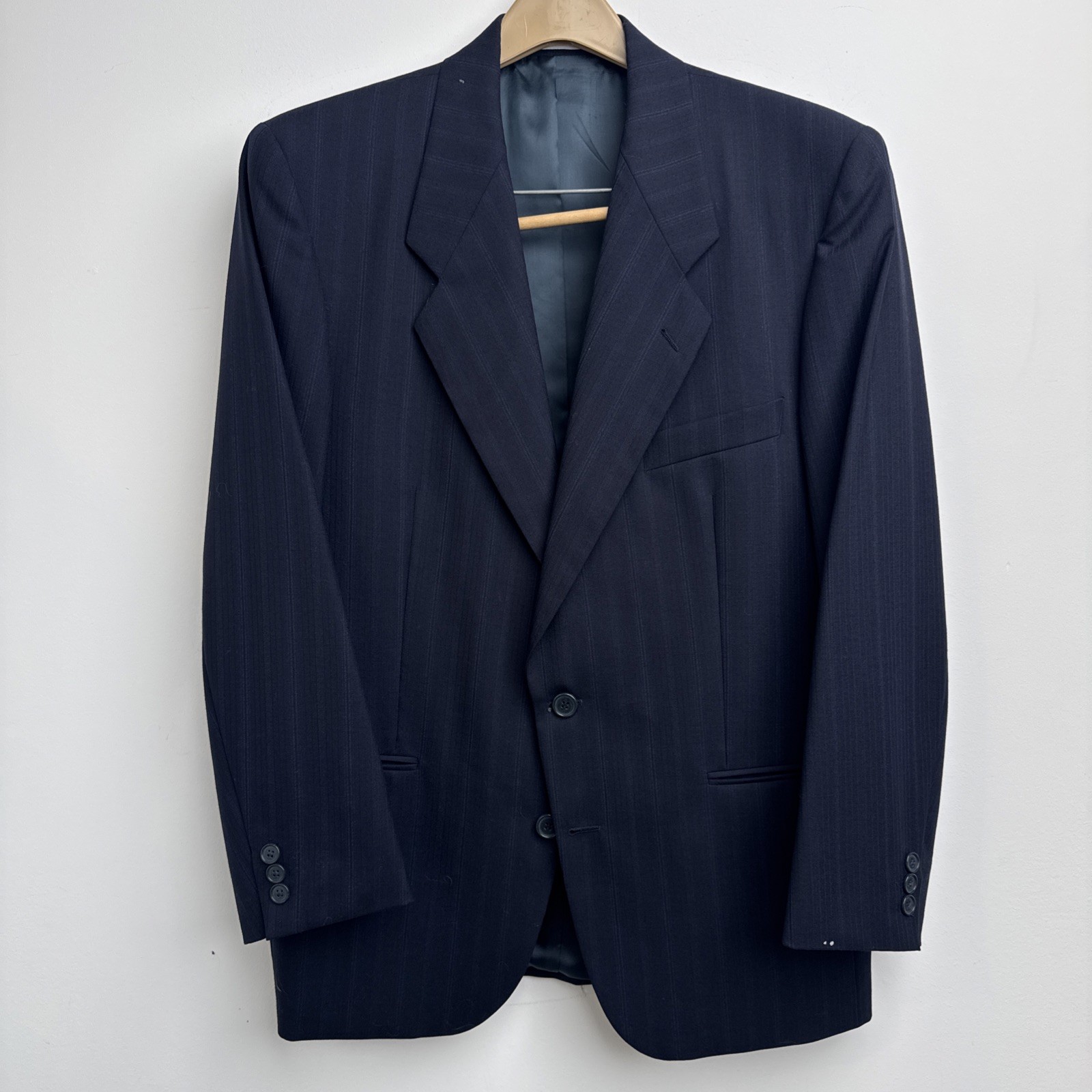 VTG Yves Saint Laurent YSL 2-Piece Suit 40R Navy Pinstripe Wool 80s Lapel Mens