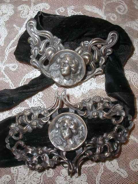 Antique Victorian Art Nouveau Nurse’s Silver Double Buckles Belt Flowing Hair