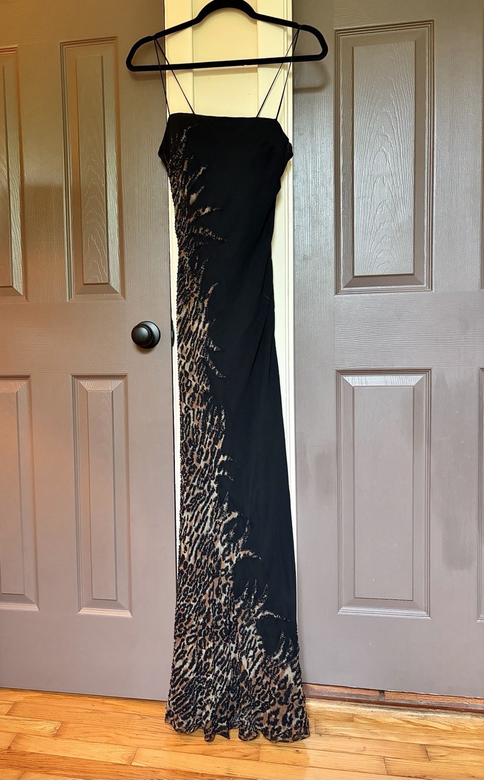 Vintage Y2K hand beaded bodycon animal print special occasion evening gown