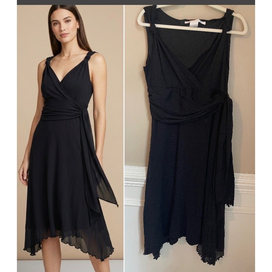 Vtg Max Studio Layered Mesh Sharkbite Lettuce Hem Dress Whimsigoth Size M