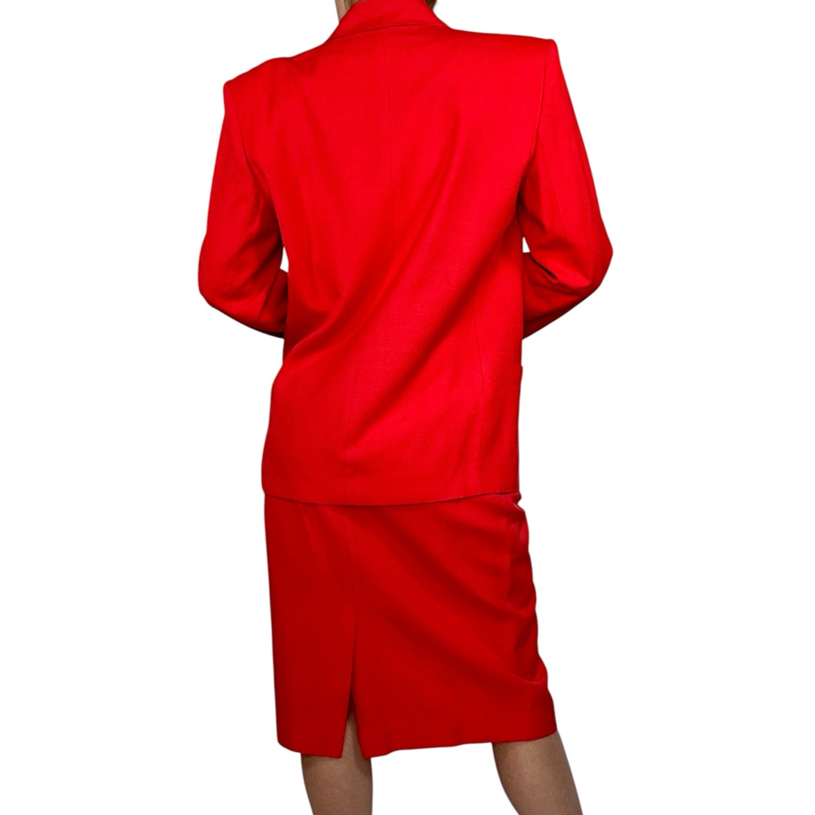 Vintage Christian Dior The Suit Red Rayon Skirt Suit Set 1990s Double Breasted