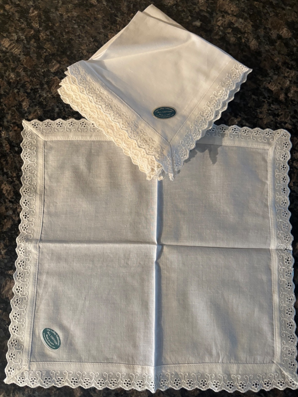 Lot of 7 LuRay Collection Solid White Handkerchiefs New NWT Cotton