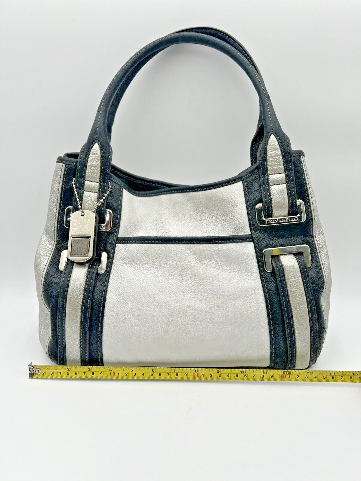 Vintage Tiganello Purse White, Black/Silver w/matching wallet and cosmetic bag
