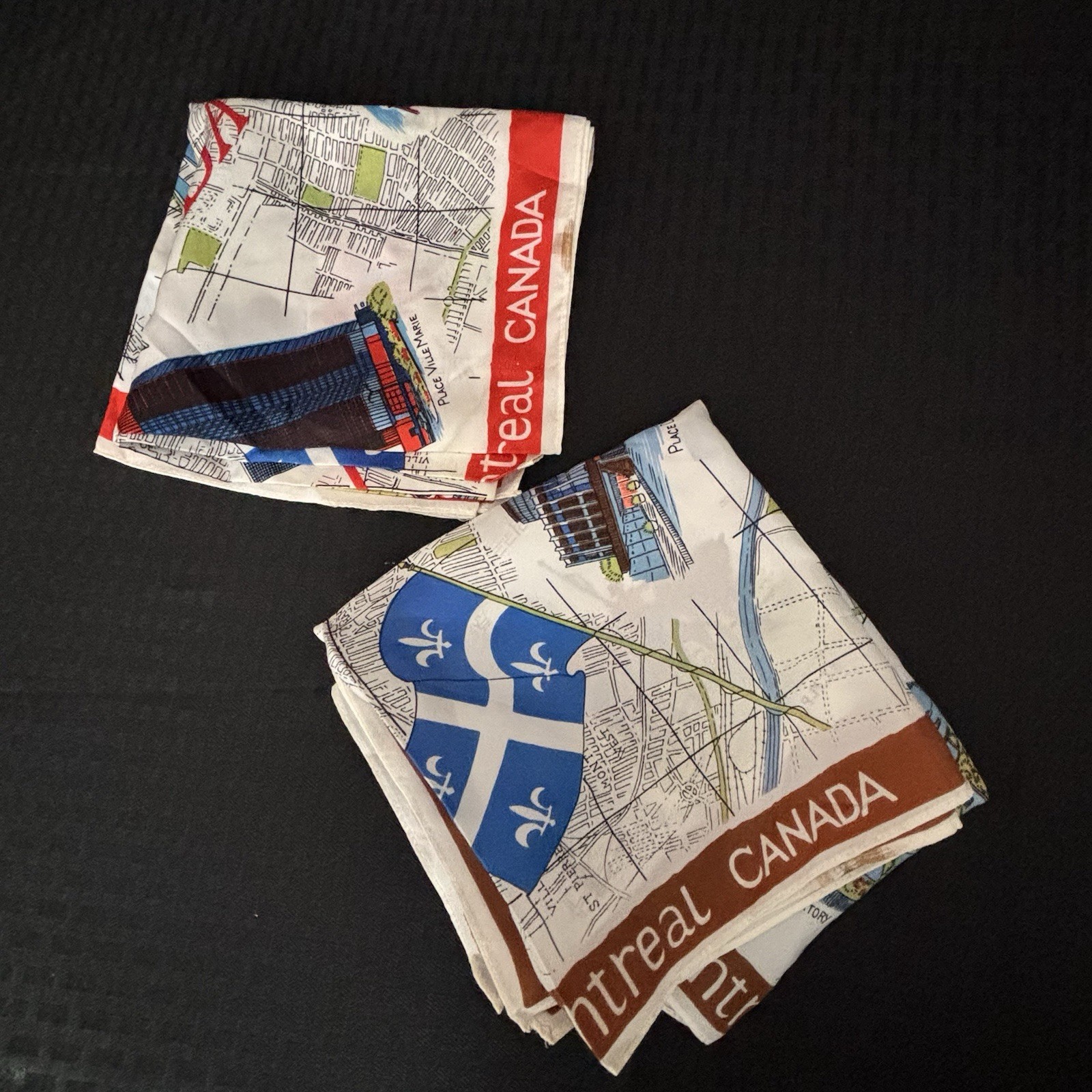 Vintage Montreal Map Scarf Japan Acetate Twill 70s Retro Travel Landmarks 25 In