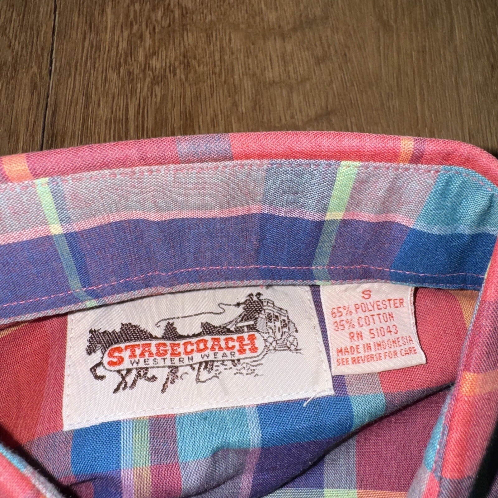 Vtg 70s Stagecoach Shirt Western Plaid Pearl Snap Deadstock NOS New Mens Small