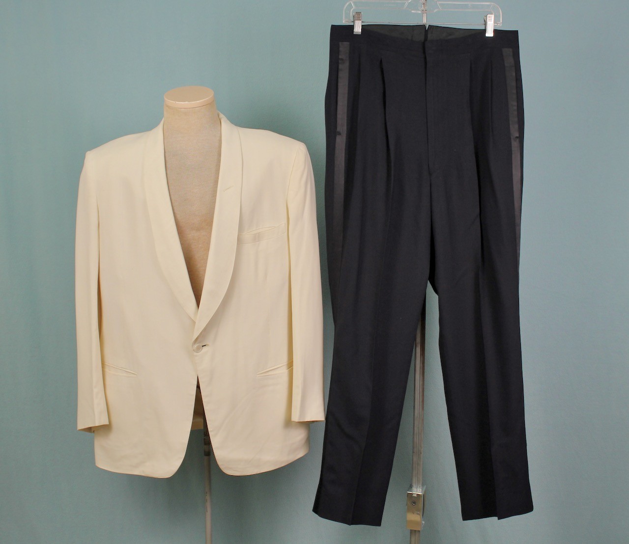 Men’s VTG 50s Black & White 2 PC Tuxedo / Suit Suit Sz M 1950s Tux