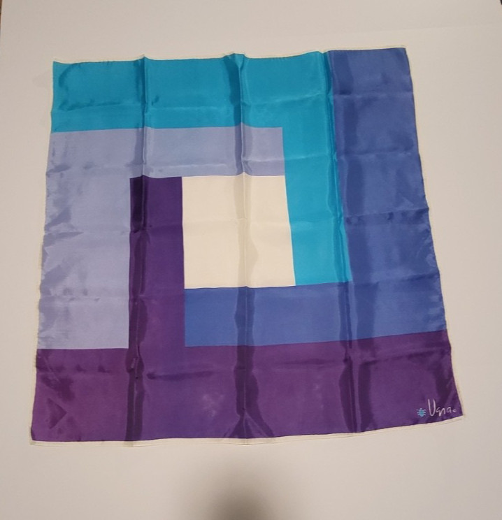 2 Vera Neumann Silk Square Scarves Ladybug Logo 25inx26in Geometric Pattern