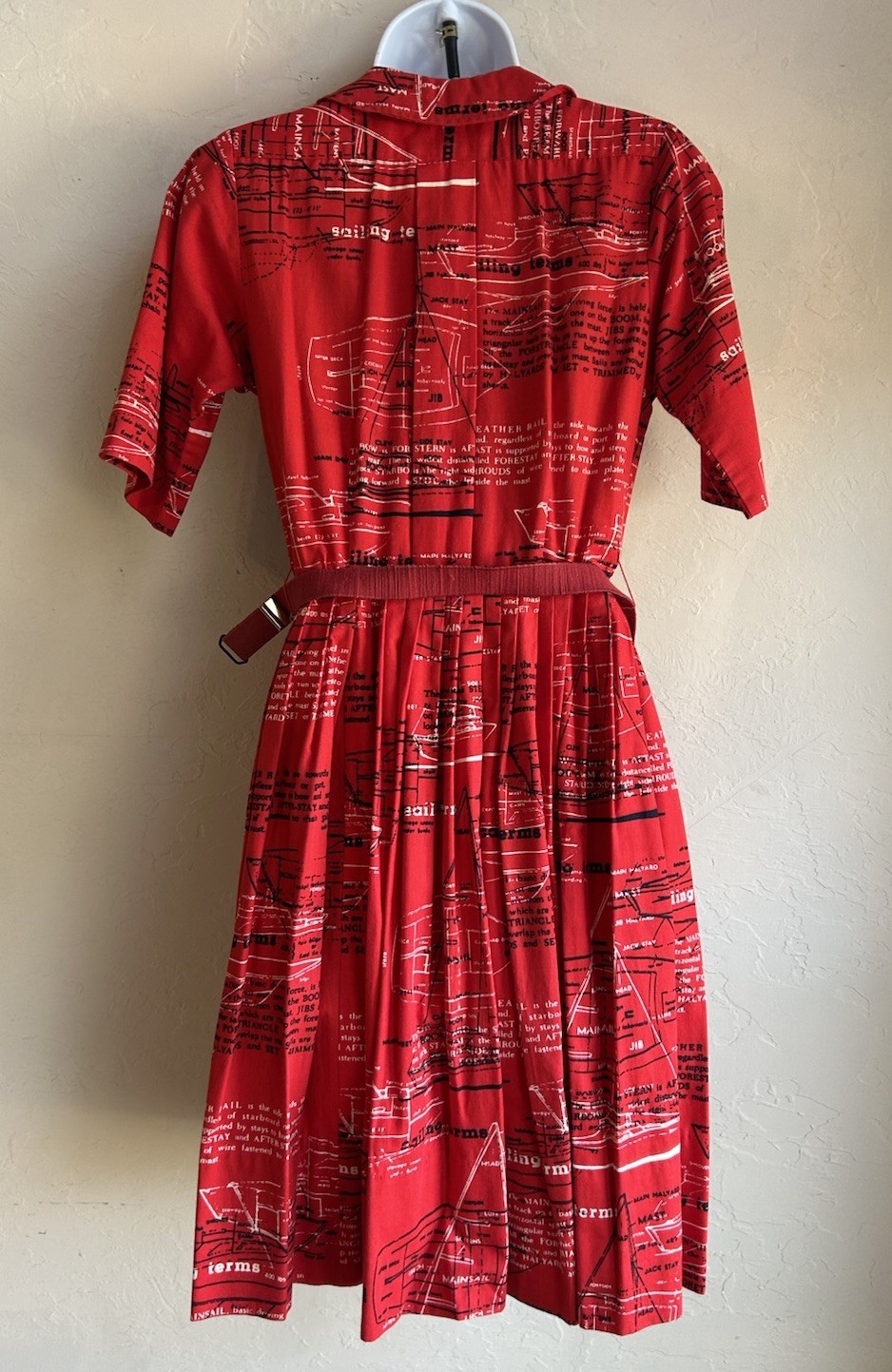 Vintage 60s Rare Villager Nautical Sailboat Blueprint Novelty Shirtwaist Dress 8