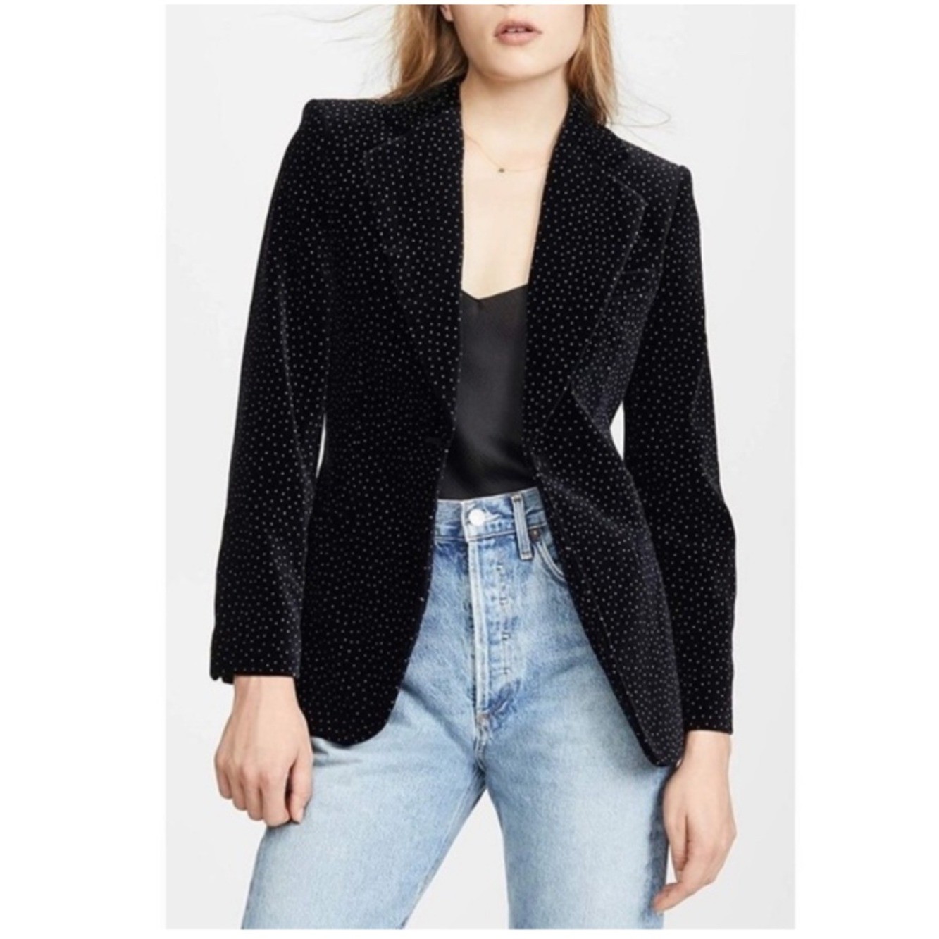 Theory Andorie Black Career Wear to Work Cinched Blazer in Dotted Velvet 4 Small