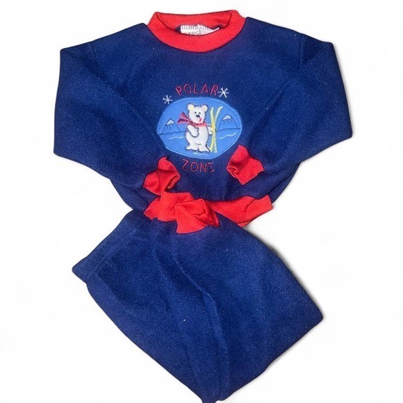 Vintage 90s Basic Editions Sweatsuit Polar Zone Navy Blue Size 24 Month USA VTG