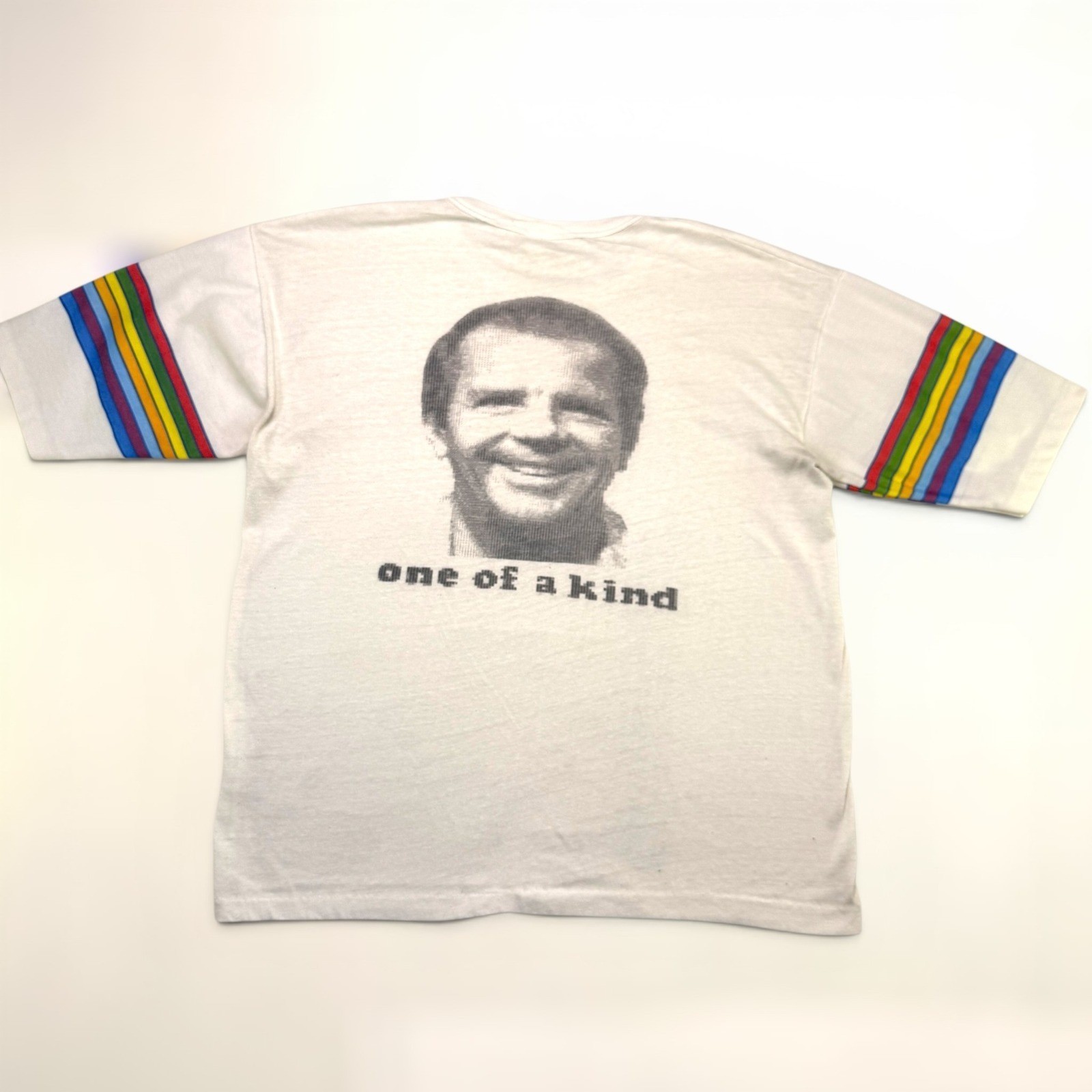 VTG 1970s OOAK Portrait T- Shirt Men’s Large Face Rainbow 1 Of A Kind Tee White