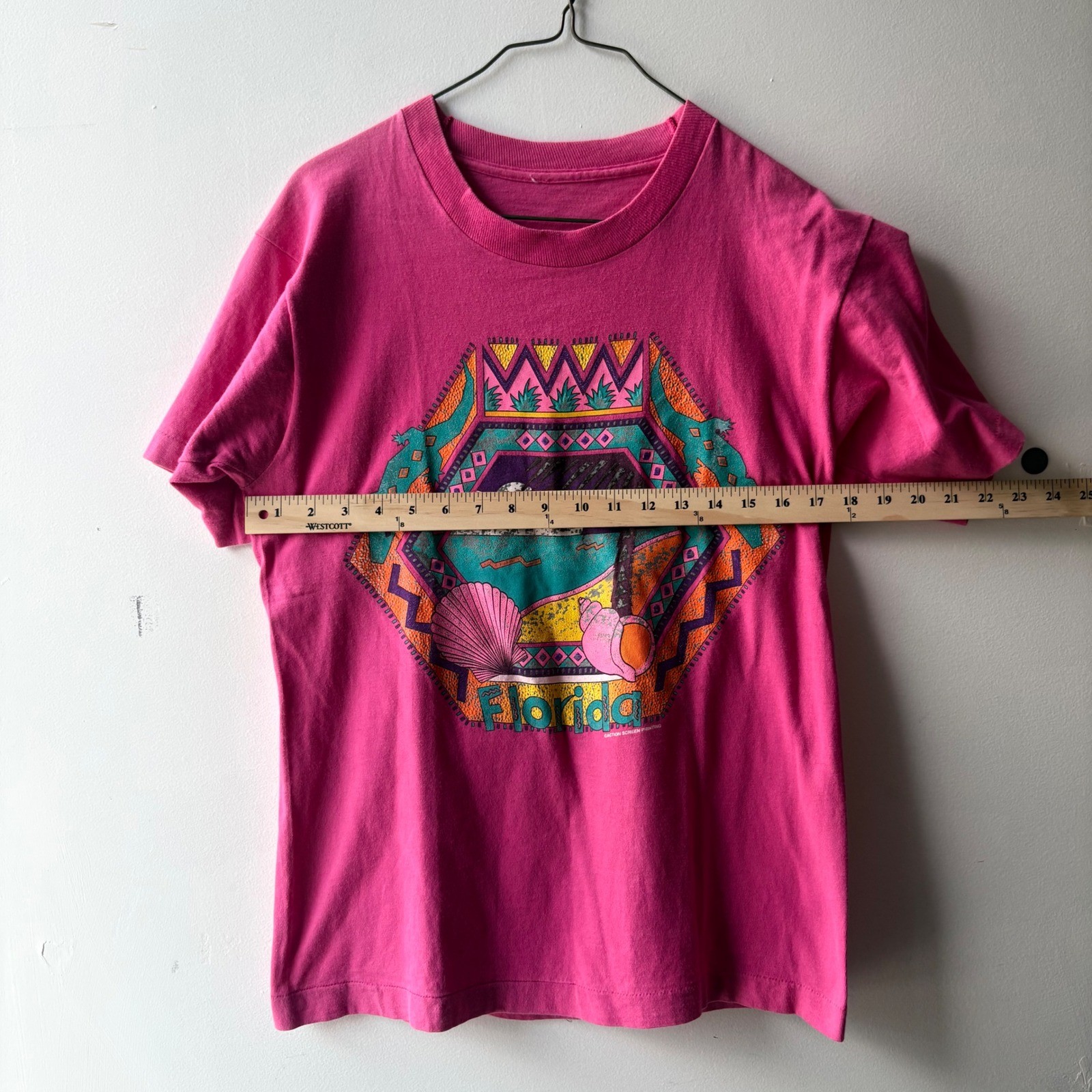 Vintage 90s Florida Souvenir T Shirt Pink Neon Graphic Single Stitch Retro Tee
