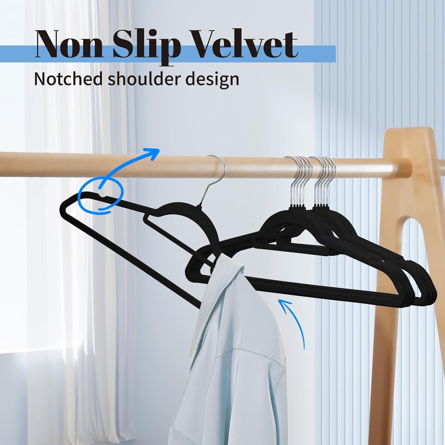 Velvet Hangers Space Saving Clothes Hangers with Tie Bar, Non 20 Pack Black