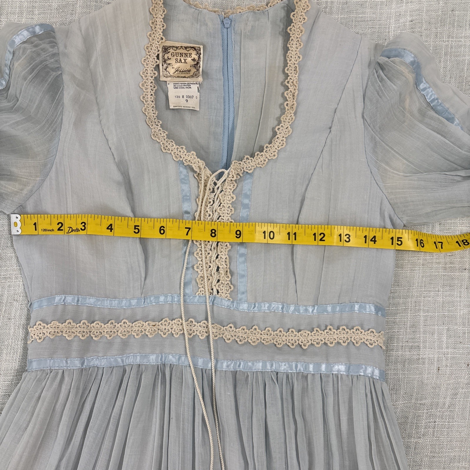 Vintage 1970’s Gunne Sax Blue Prairie Dress Cottagecore Size 9 Maxi
