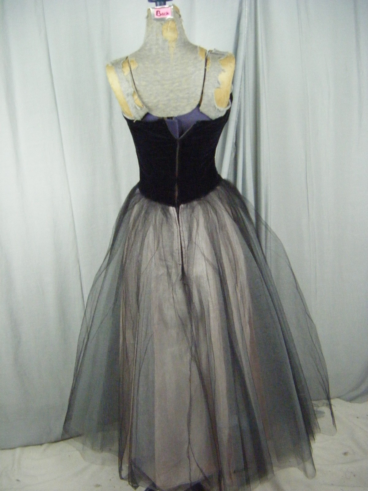Vtg 50s Black Velvet Strapless Tulle Party Dress-Bust 30/3XS-2XS, AS-IS