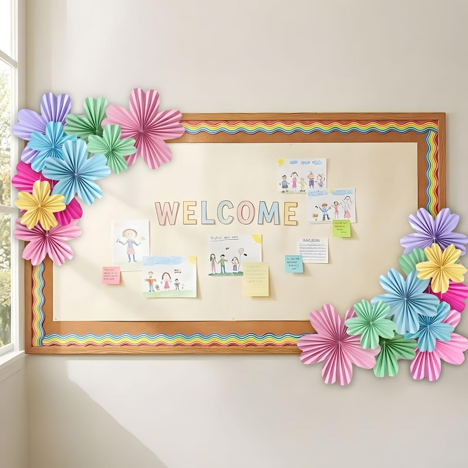 9 PCS Paper Flowers Decorations Wall Pastel Rainbow Fans Floral Party Decor