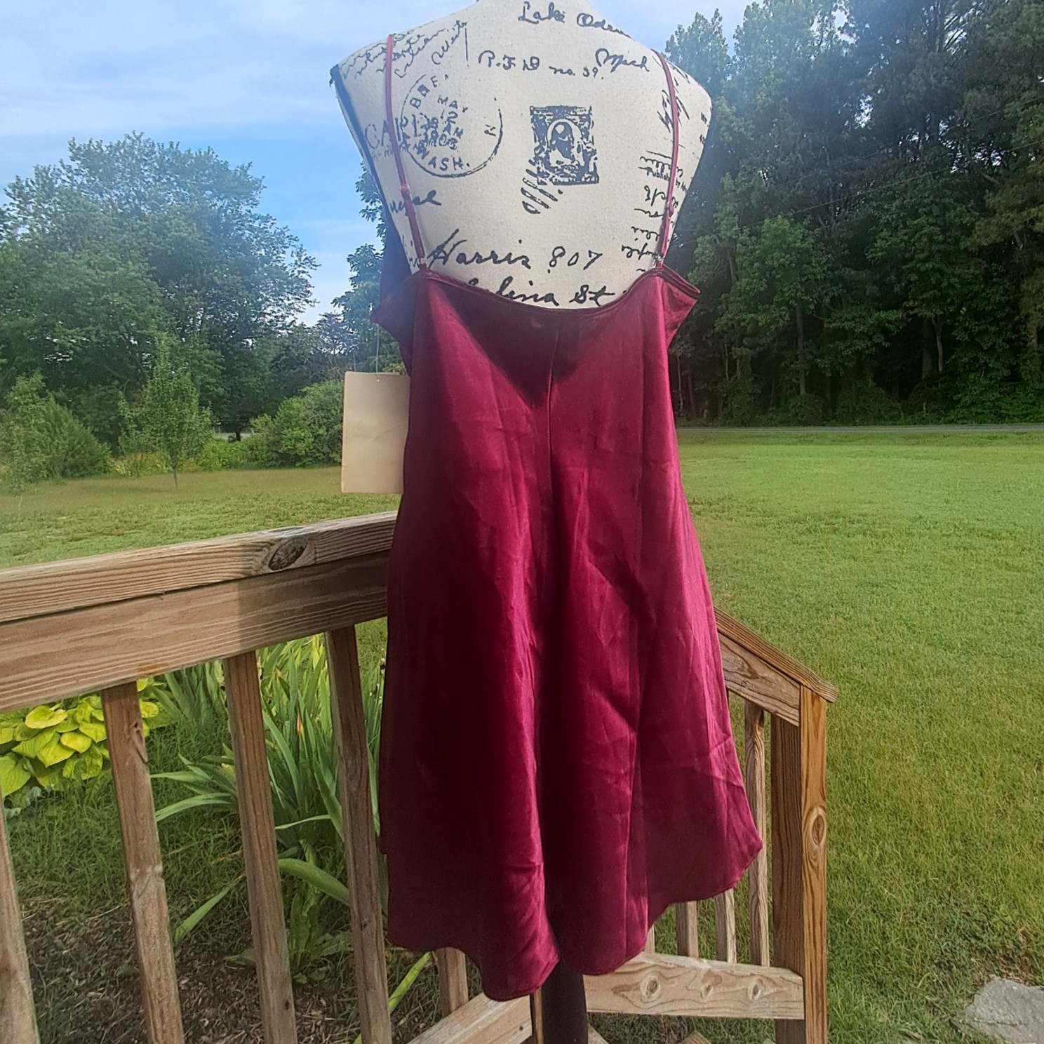 Vtg Sophia JC Penny Satin Lace Slip Dress Nightgown Large Burgundy Fairy Goth