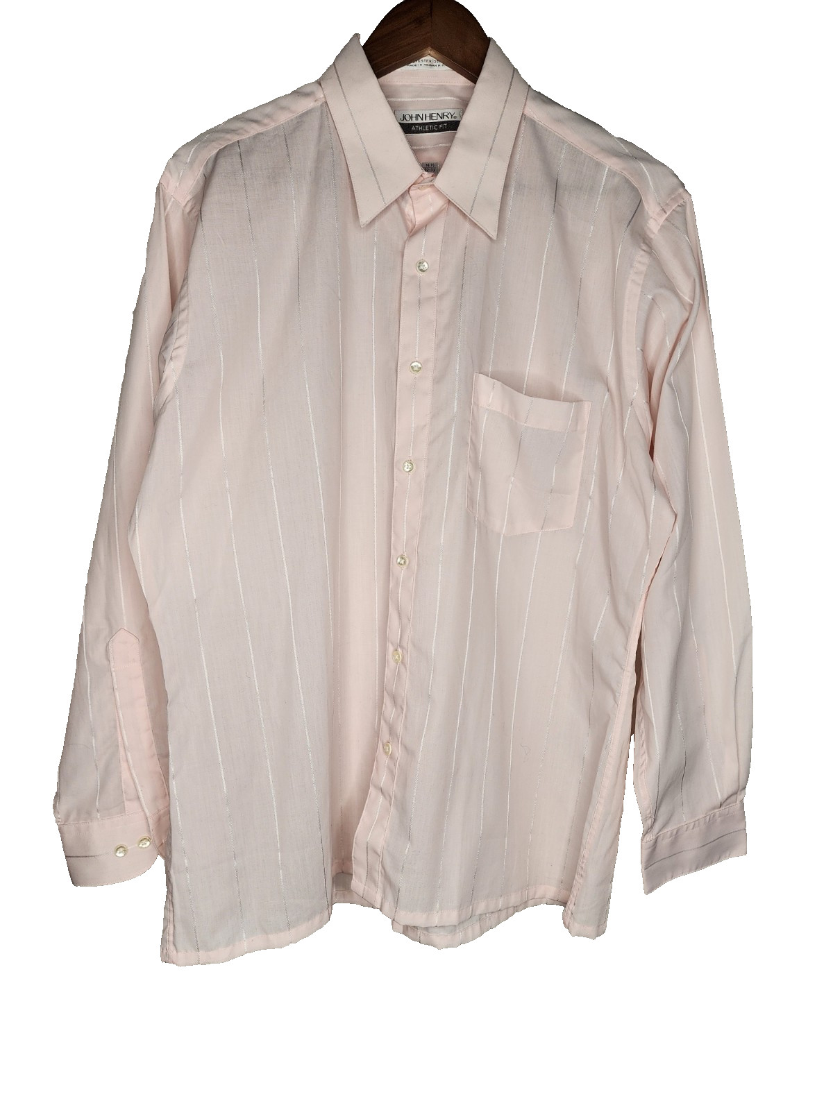 1980s John Henry Vintage Athletic Fit Dress Shirt in Pink Size 16.5 32-33
