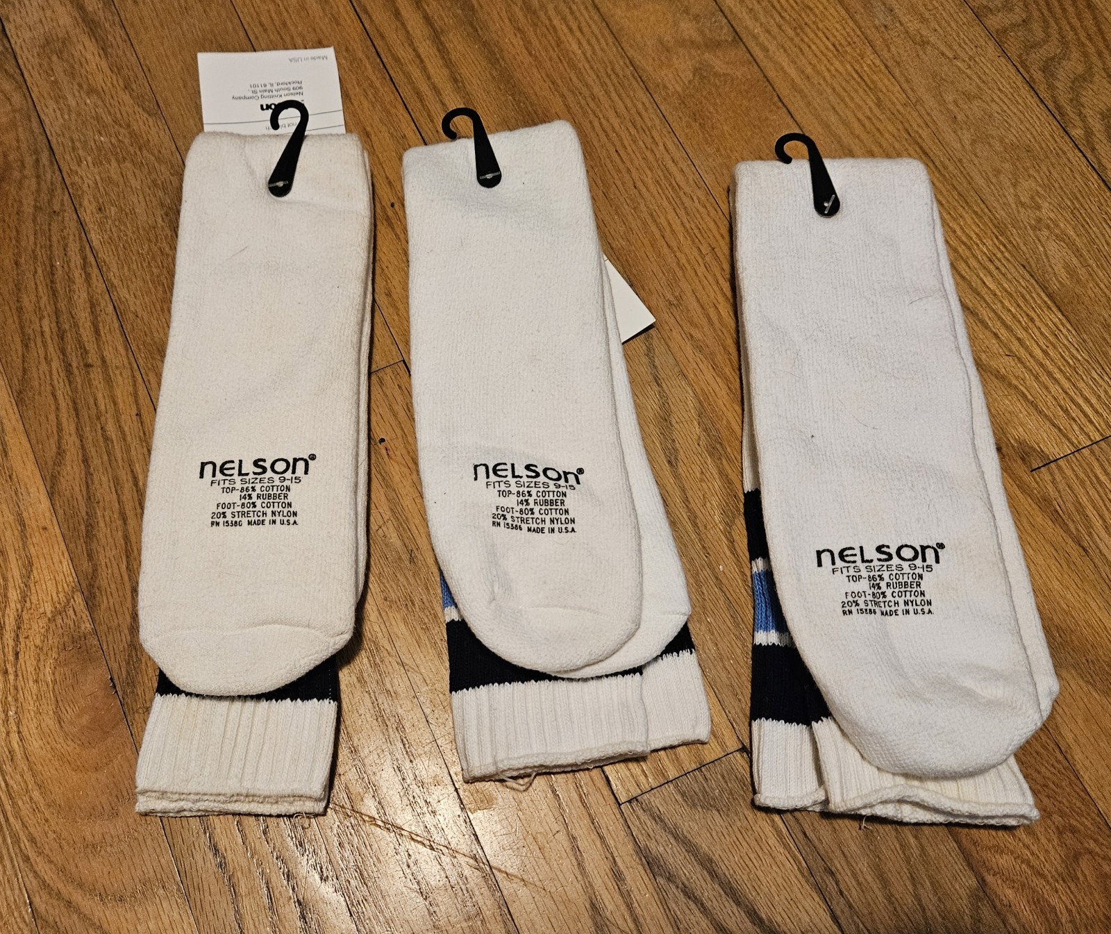 Vtg 80’s Set of 3 Over Calf Nelson Pro Sport Tube Socks Blue Striped 9-15 USA