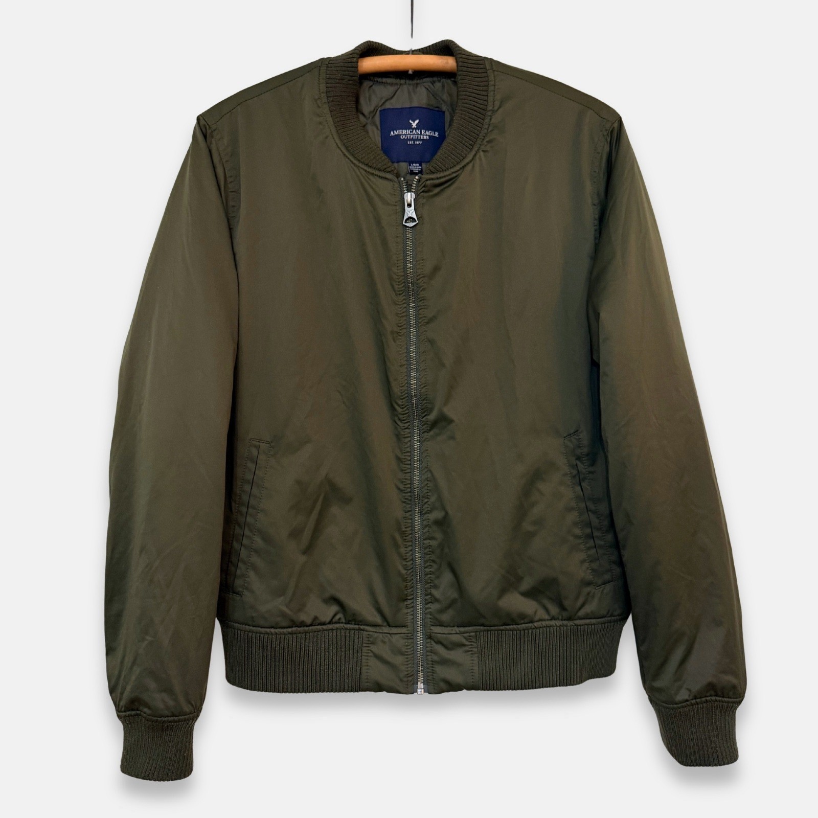 Vintage Y2K American Eagle Olive Green Bomber Jacket Large MA-1 Style