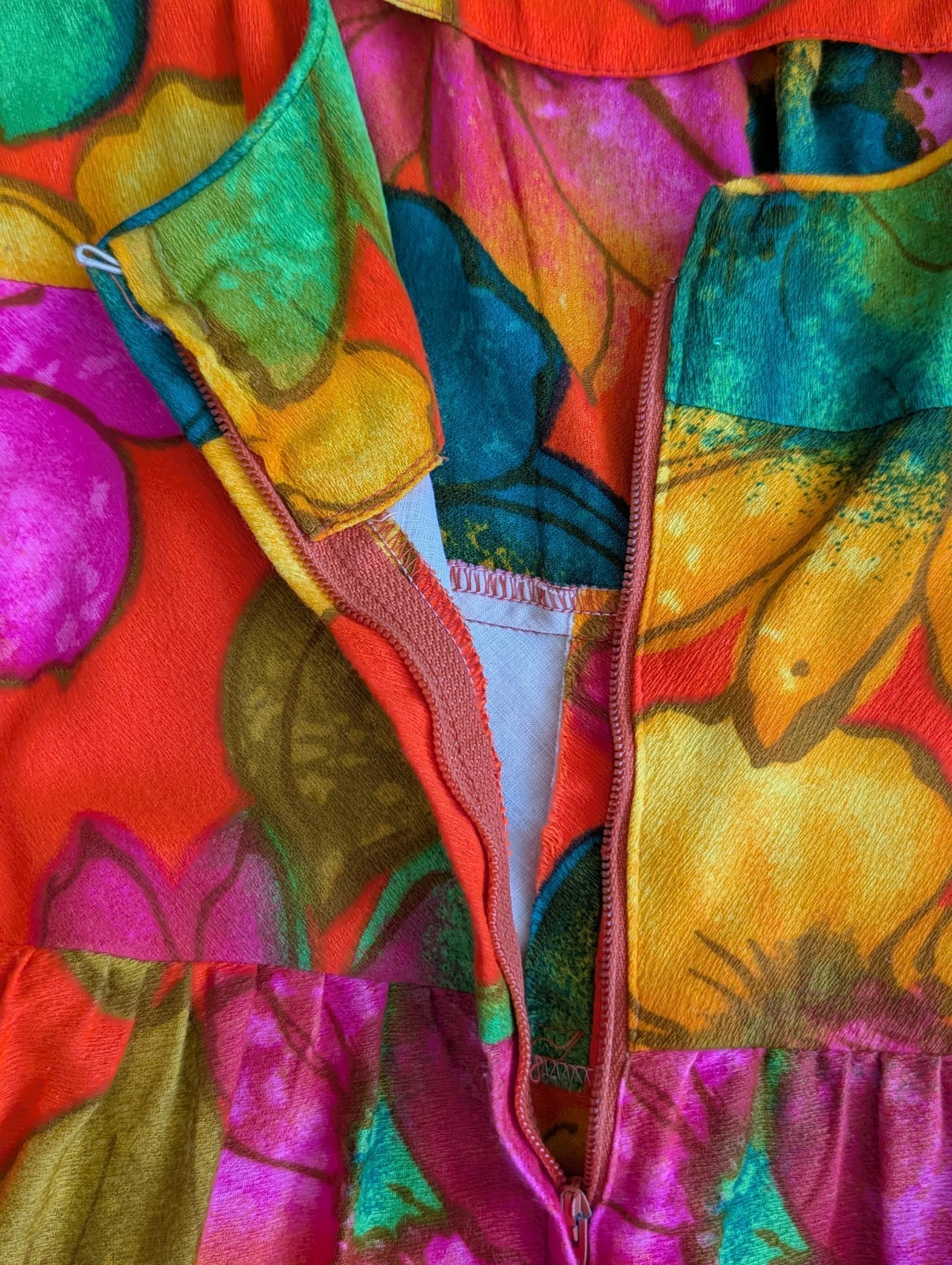 Vtg McInerny By Sydney Hawaiian Dress MuuMuu Maxi Midi Barkcloth Sz XS Day Glo
