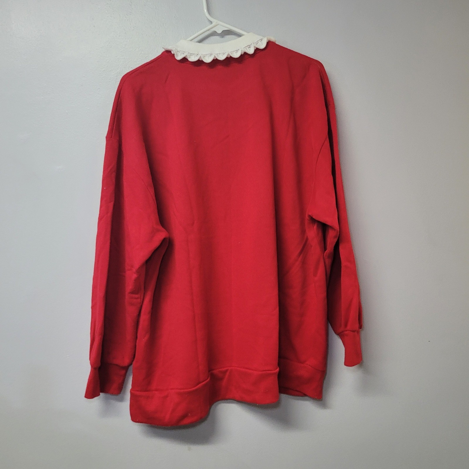 Vintage NutCracker Red Christmas Sweatshirt Plus Size 2X Lace Collar Fireplace