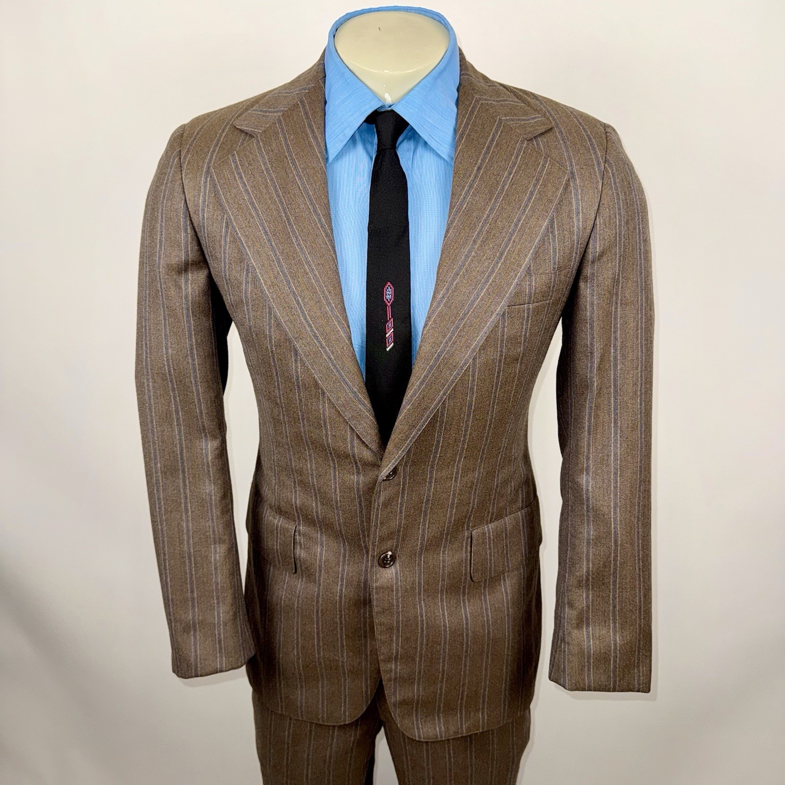 Vintage 1960s Leisure Suit Mens 40 Jacket 32 31 Pants Wool Striped Disco MCM Mod