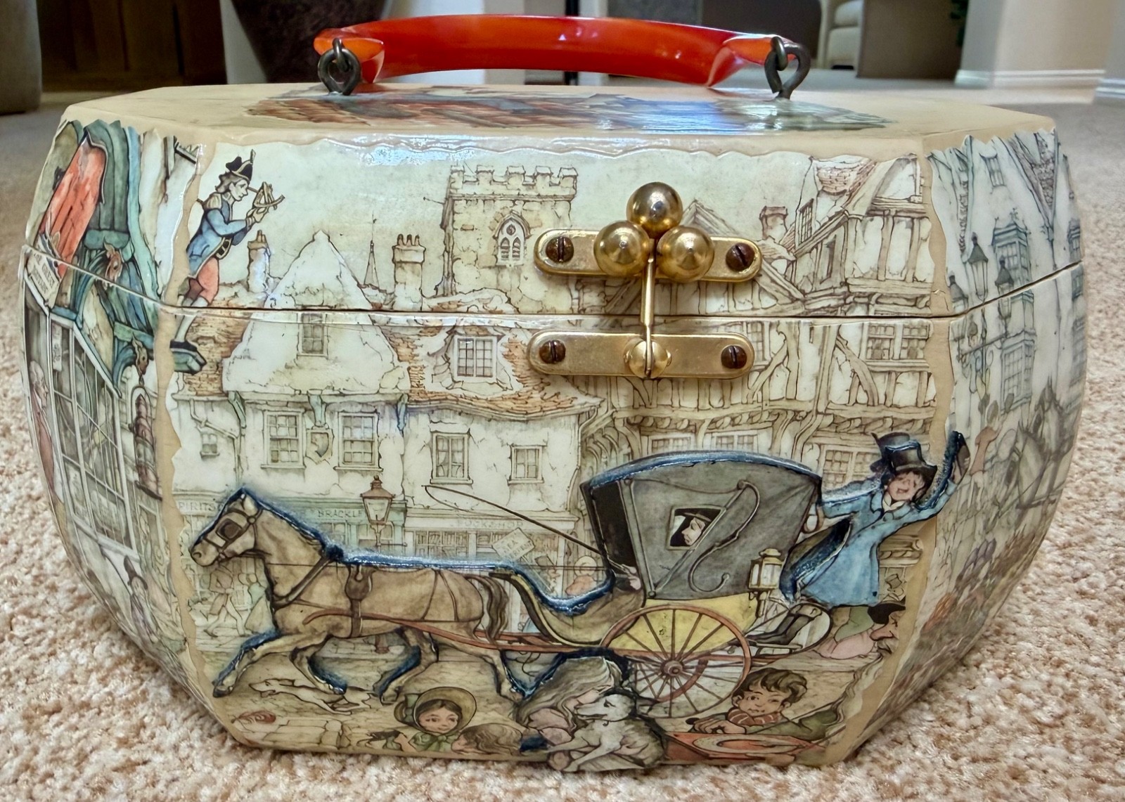 FRAN STEBER Decoupage HANDBAG BOX PURSE Pristine Never Used