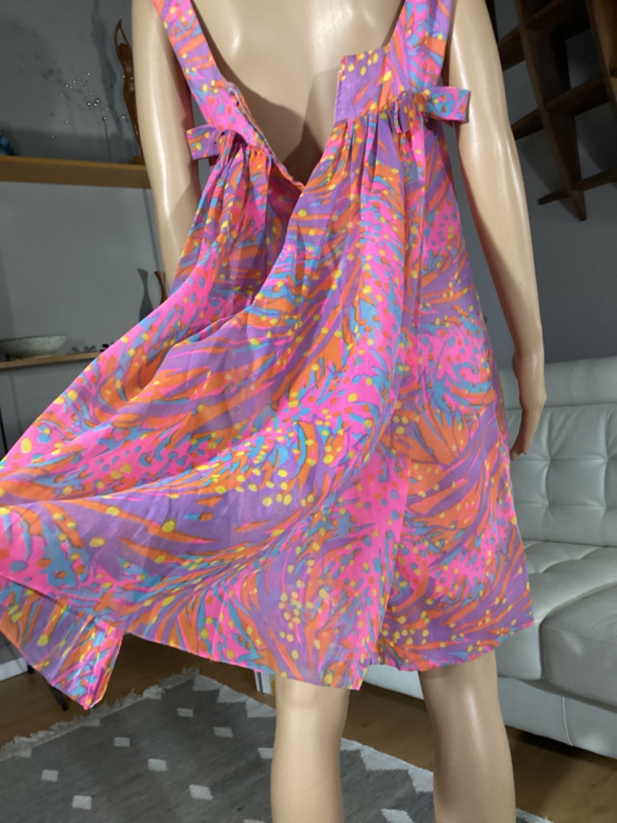Vintage 1960s Bright Psychedelic Multi Color Shift Dress Bows Mod Women’s M