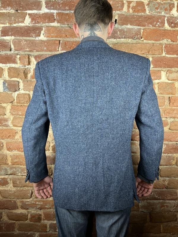 Men Harris Tweed Blazer Navy Wool 40 /L / 48