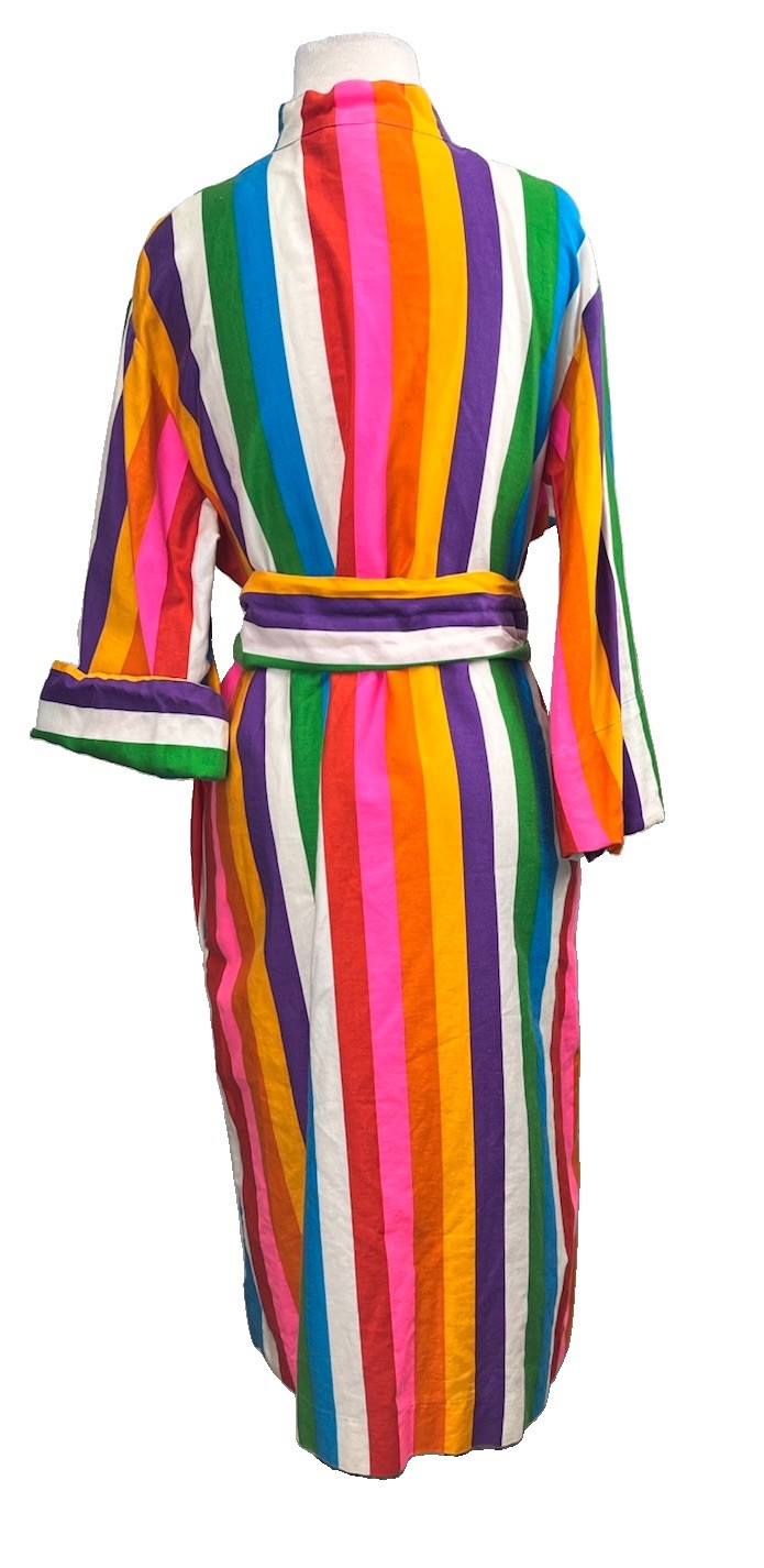 Catherine Ogust Penthouse Gallery 70s Rainbow Cotton Shirt Dress Large Kaftan