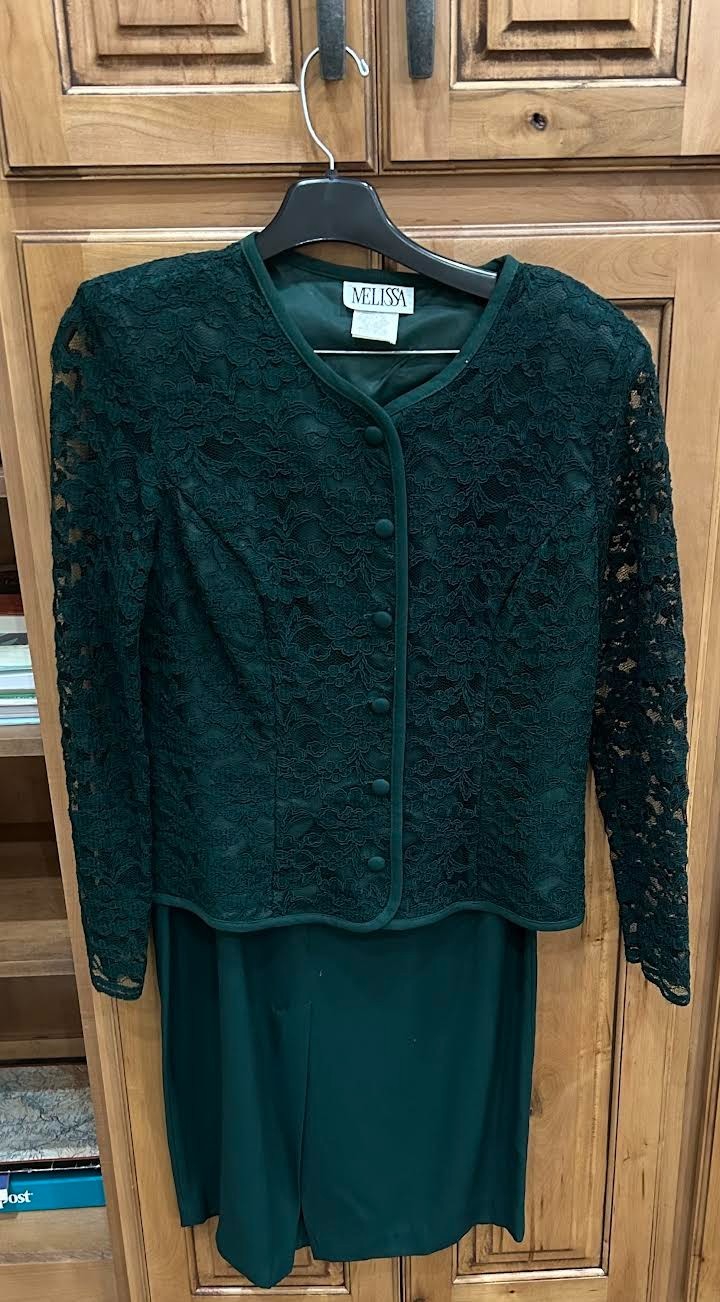 VTG. 1980s Women’s Special Occasion Skirt and Blouse by Melissa Size 10 Green