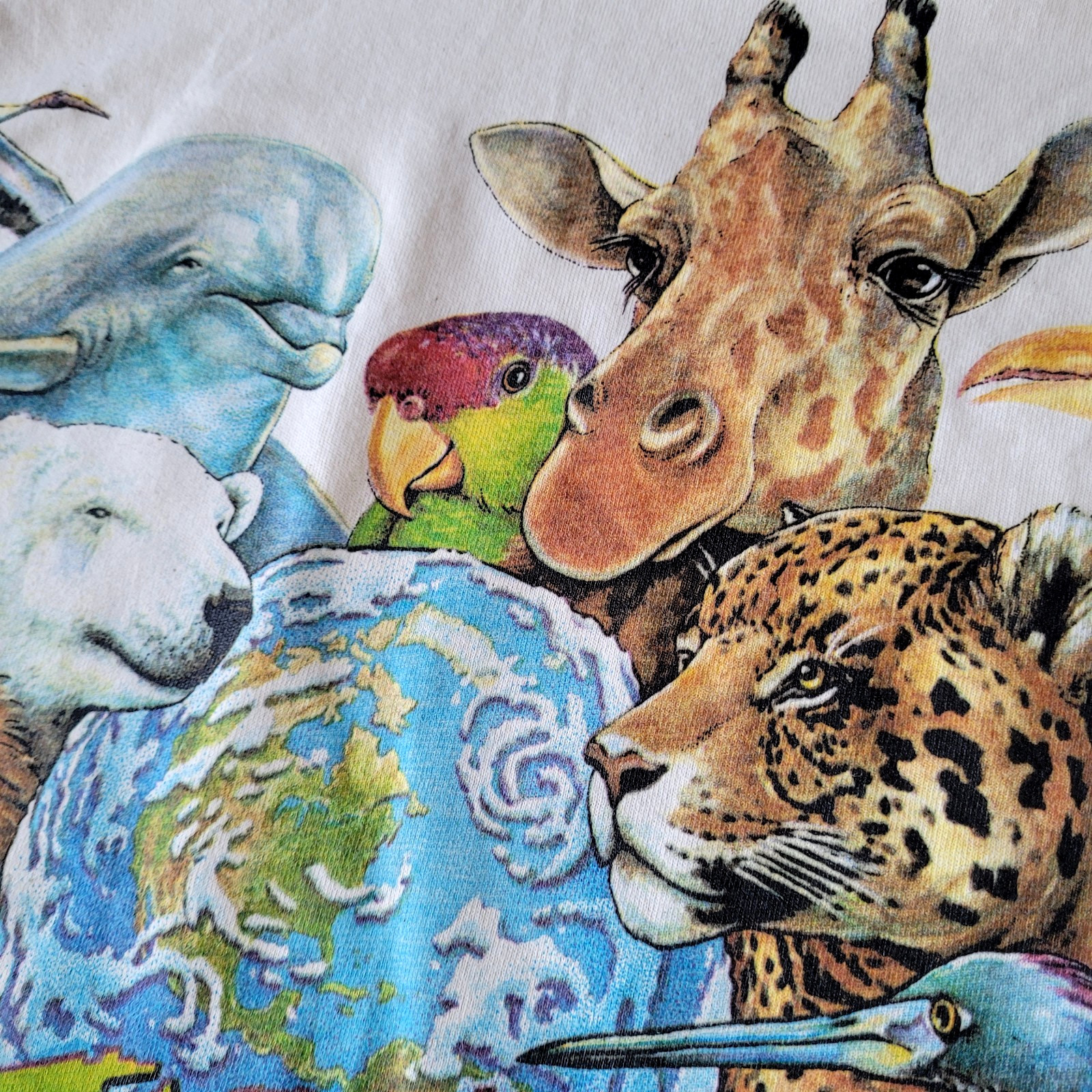 Vintage 90s T Shirt Earth Day Everyday Peter Kull Wildlife Large Detailed NEW