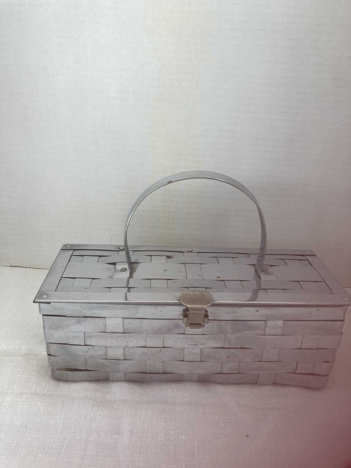 Vintage 1950’s Modern Silver Basket Weave Rectangle Metal Purse Handbag