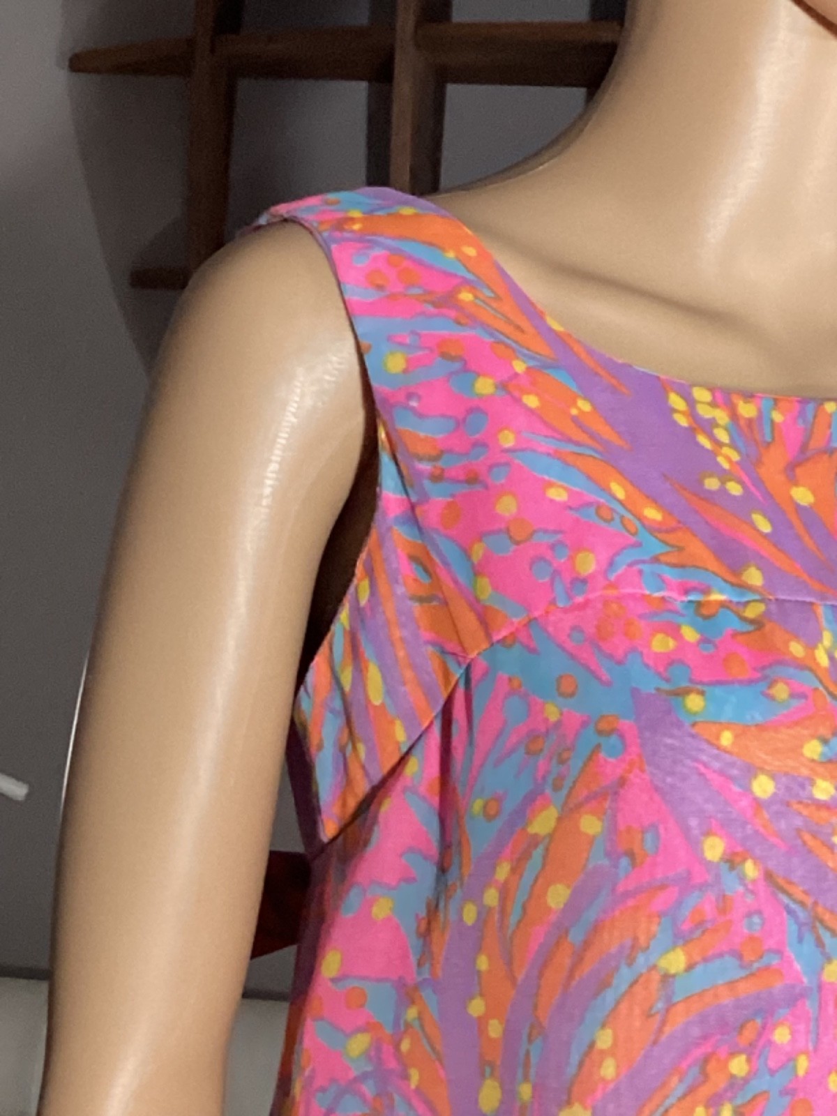 Vintage 1960s Bright Psychedelic Multi Color Shift Dress Bows Mod Women’s M