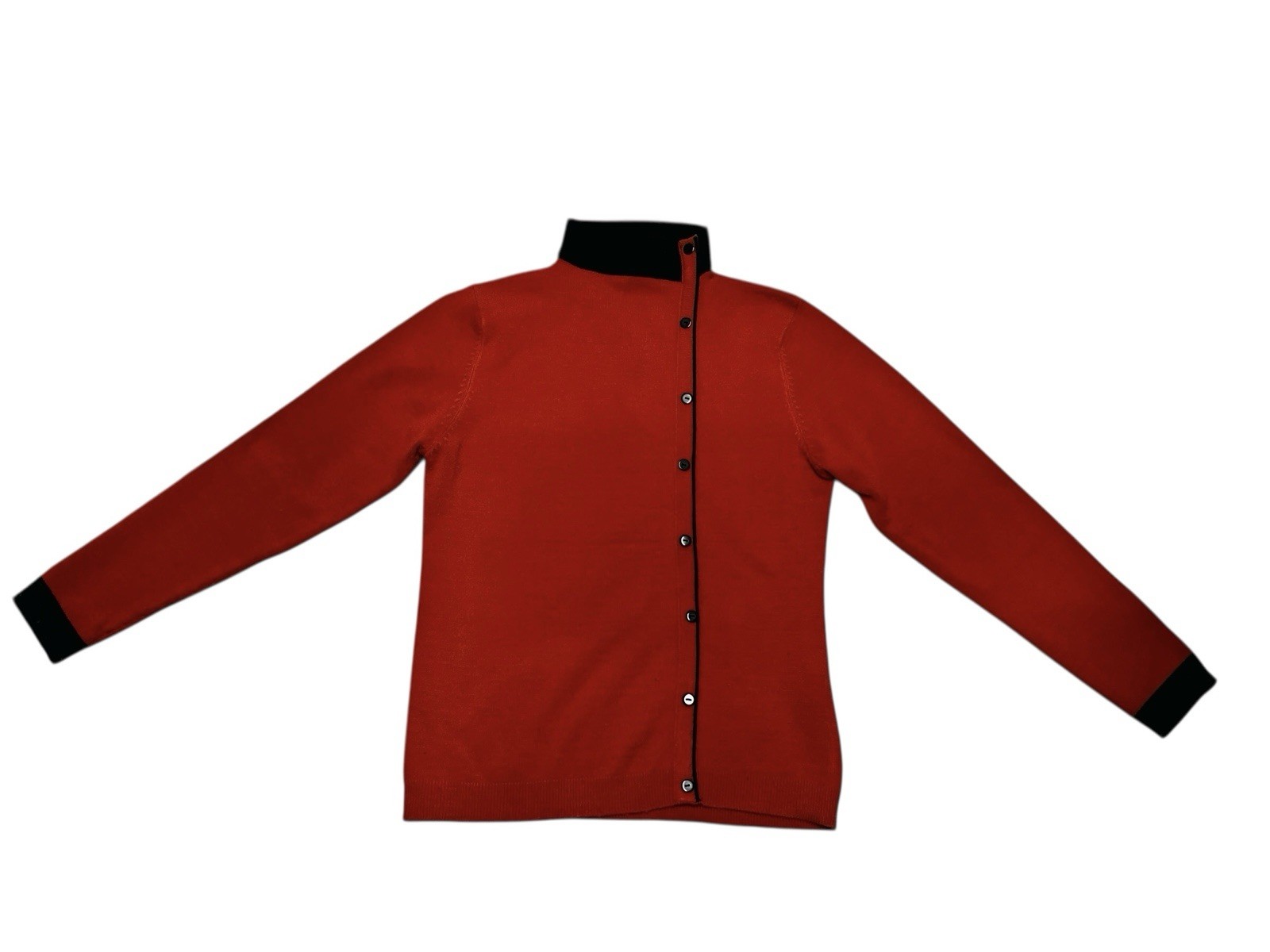 Vintage Asymmetrical Sweater Orange Black Avant-Garde Button Down Mod Knit Small