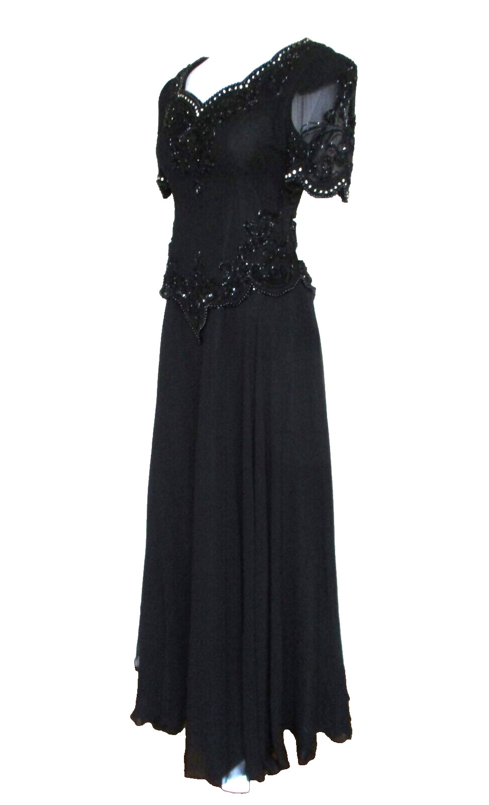 Le Monde Fashions Evening Gown Sz 8 (Vintage) Women Black Beaded Silk Dress NWT