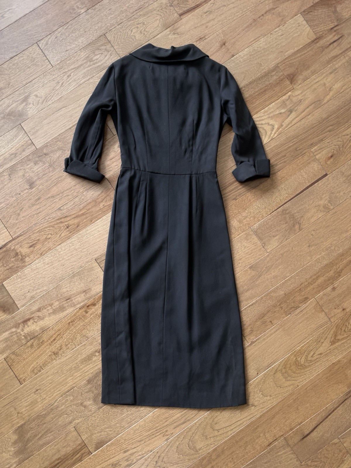 Vintage 1950s Wiggle Dress Audrey Hepburn Style Black Pencil Dress Rayon Crepe