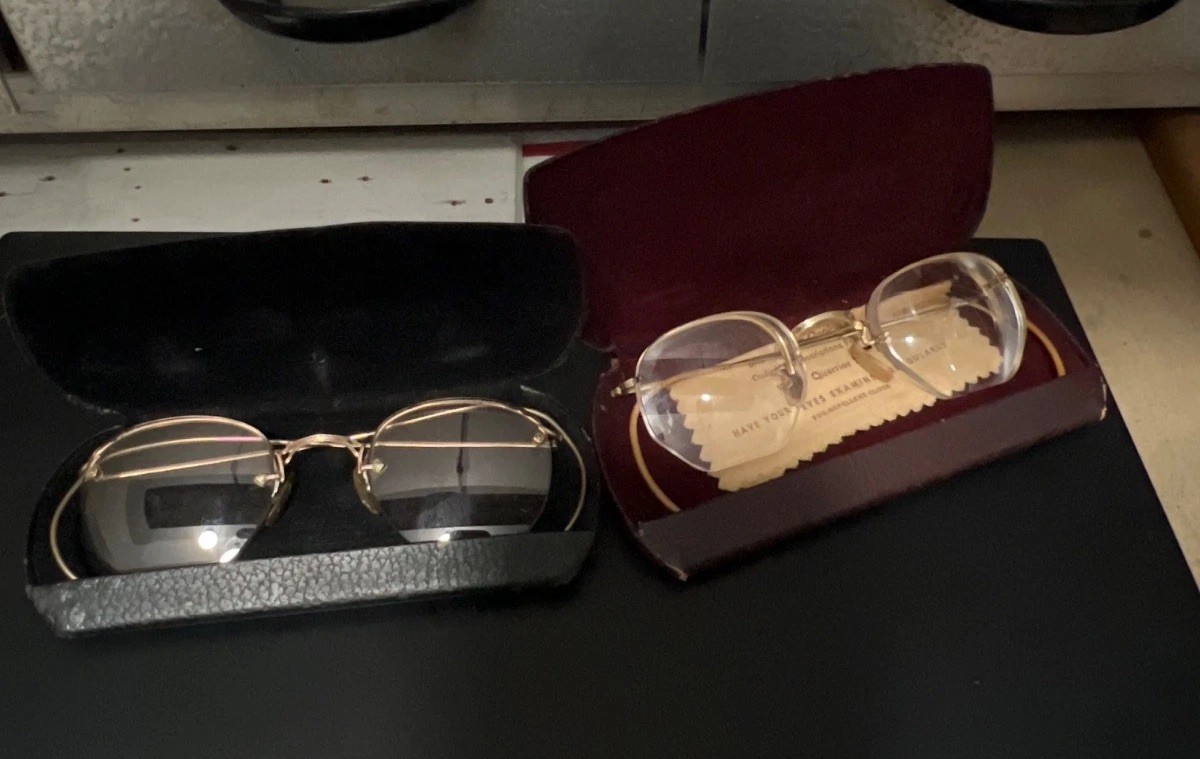 Lot 2 Antique Eyeglasses Marked 1/10th 12K GF Each With Case! B&L & AO! Nice!