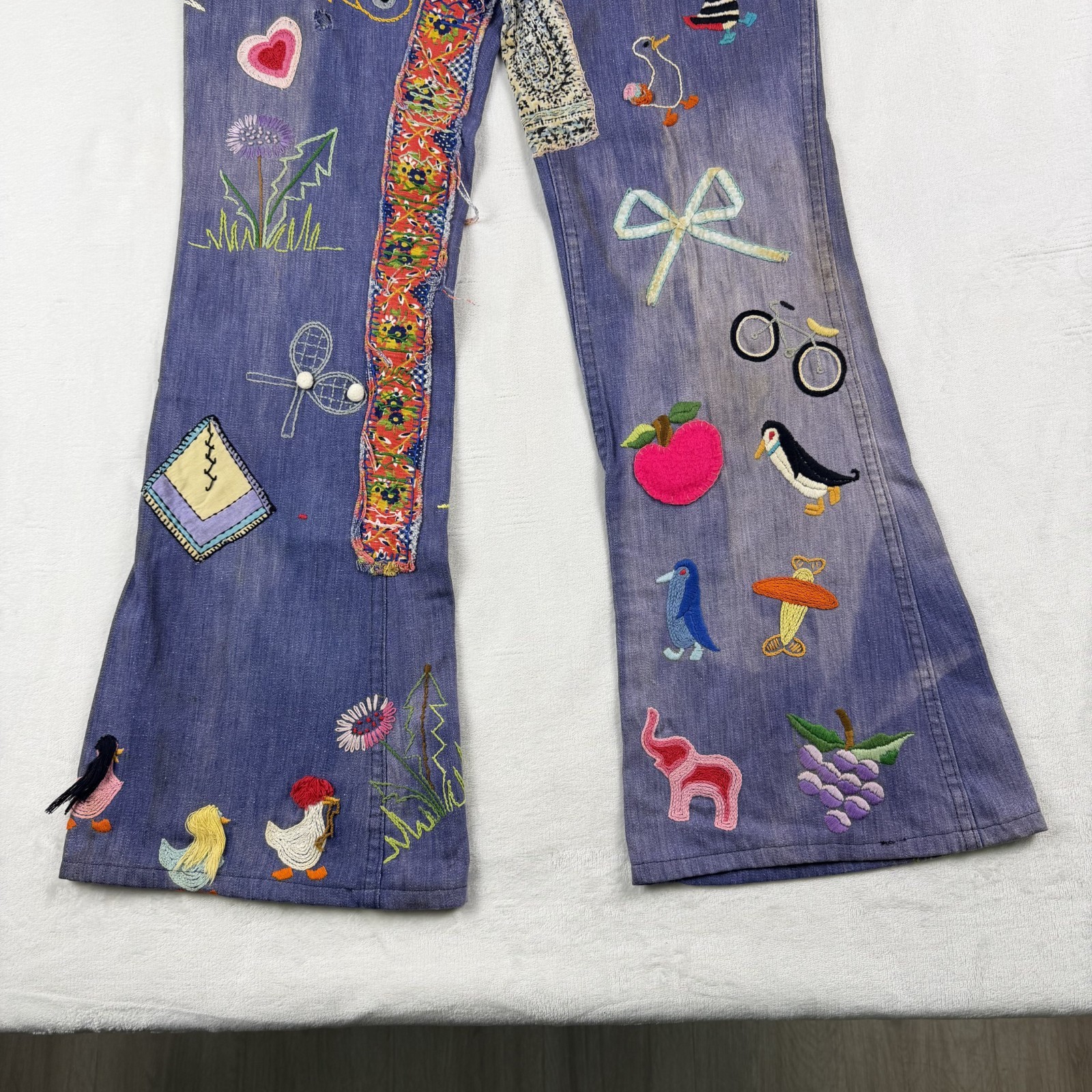 Vintage 60s/70s Flared Bell Bottom Patchwork Custom Hippie Jeans Denim 29×30