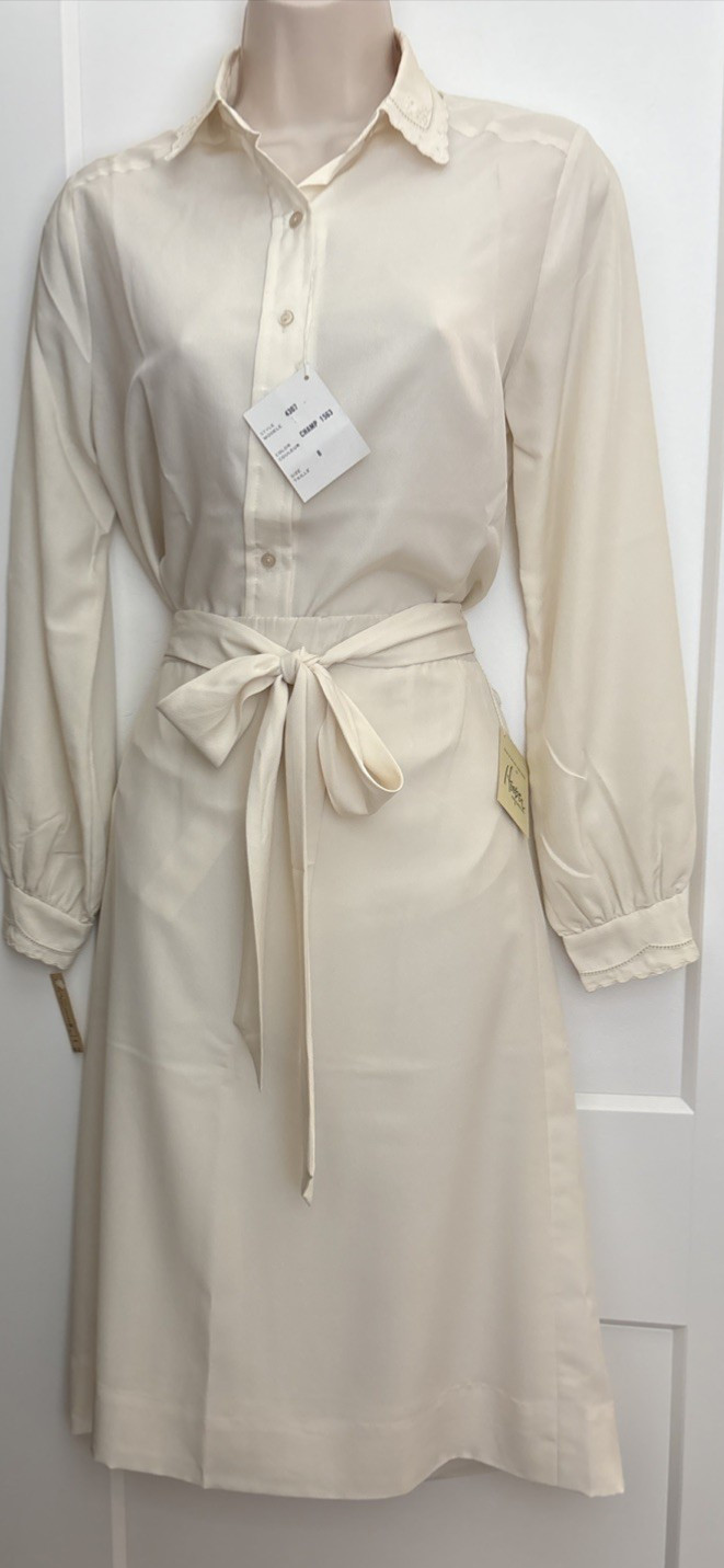 Hooper Associates Skirt & Blouse NEW Vintage Tie Belt Cream Color Off White
